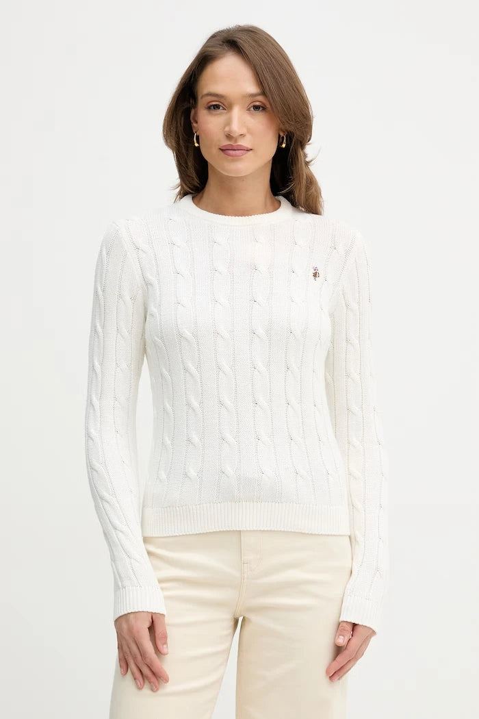 U.S. Polo Assn. пуловер дамски от памук CREW NECK CABLE