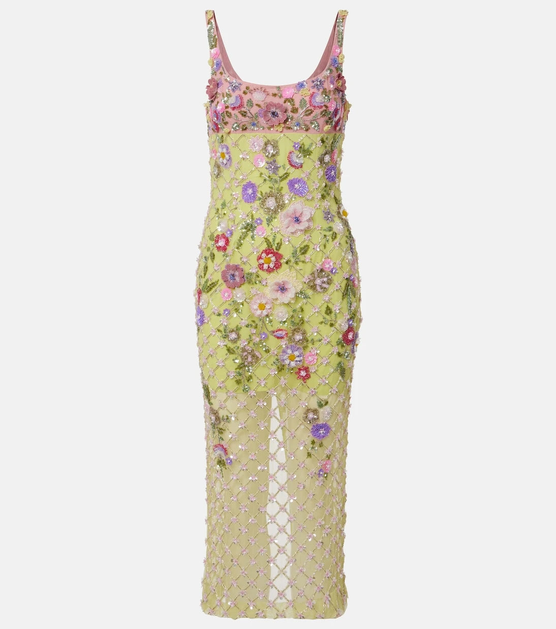 Là Fuori - Floral embellished mesh cocktail dress