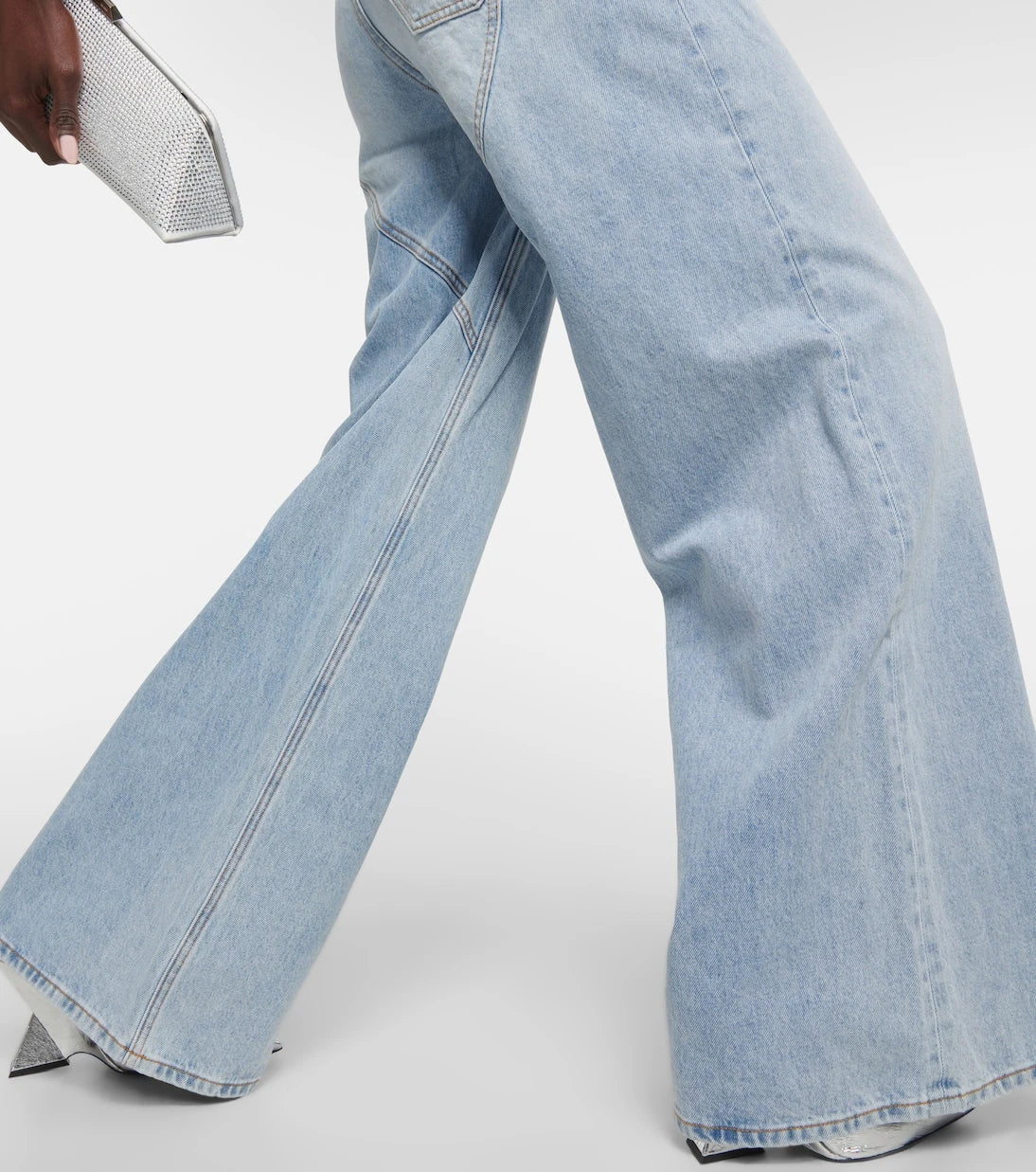 Area - Cutout embellished high-rise wide-leg jeans
