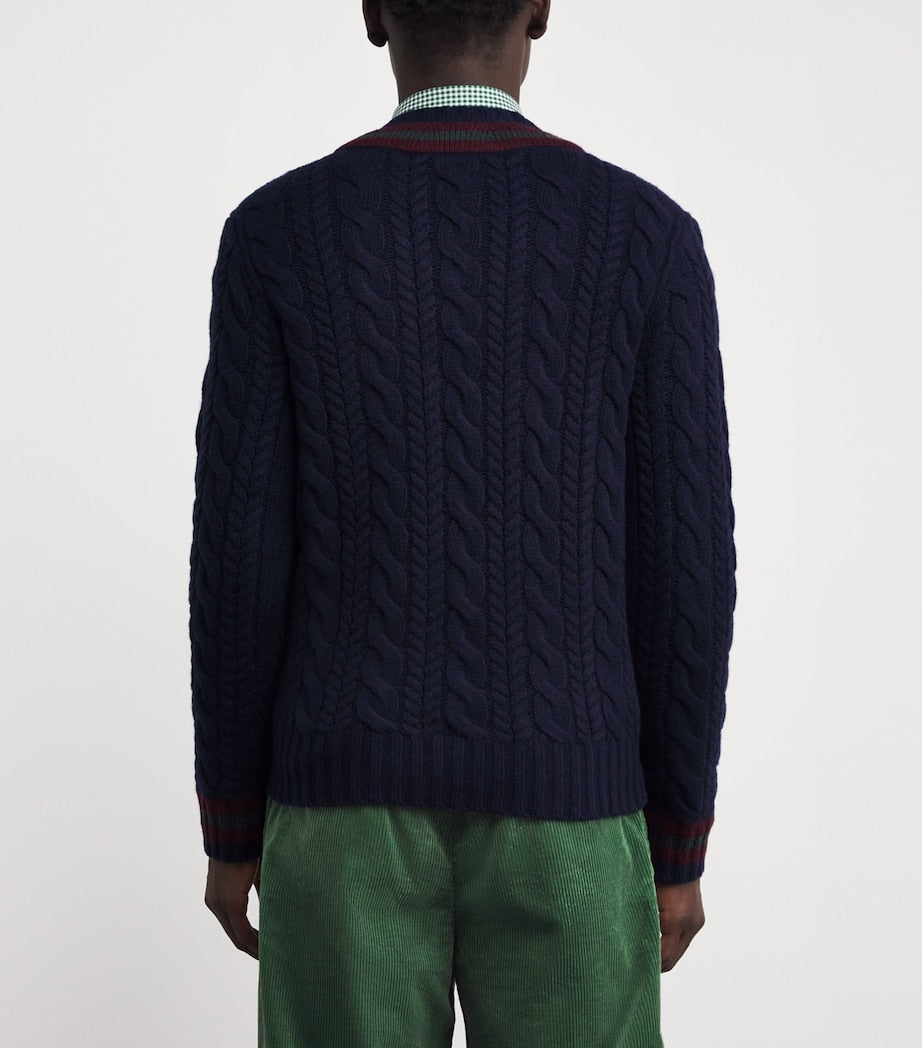 Blue Wool-Cashmere V-Neck Sweater