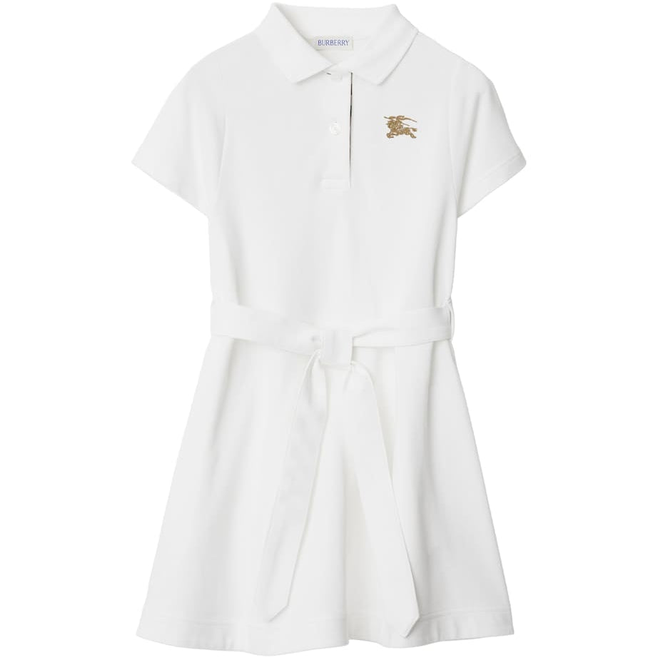 Burberry Kids White Cotton EKD Polo Dress (3-12 Years)