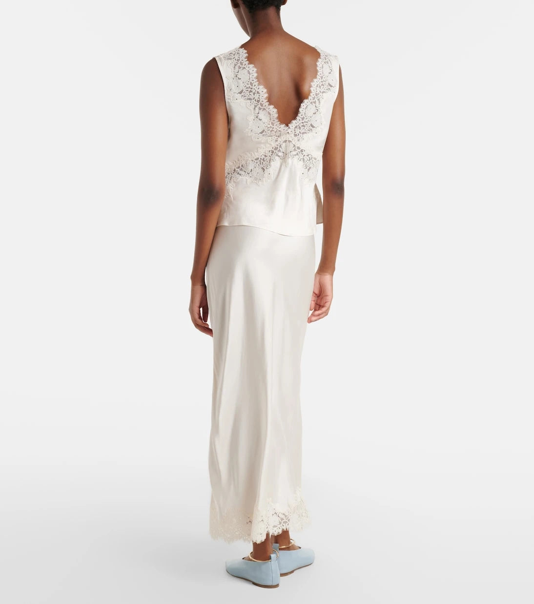 Rixo - Matilde lace-trimmed satin slip skirt