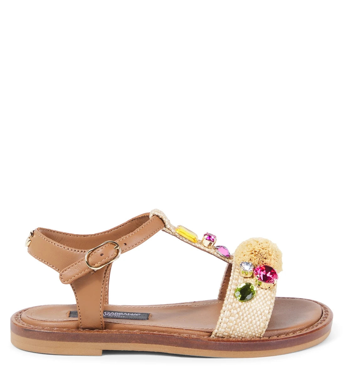 Dolce&Gabbana Kids - Embellished raffia-effect sandals