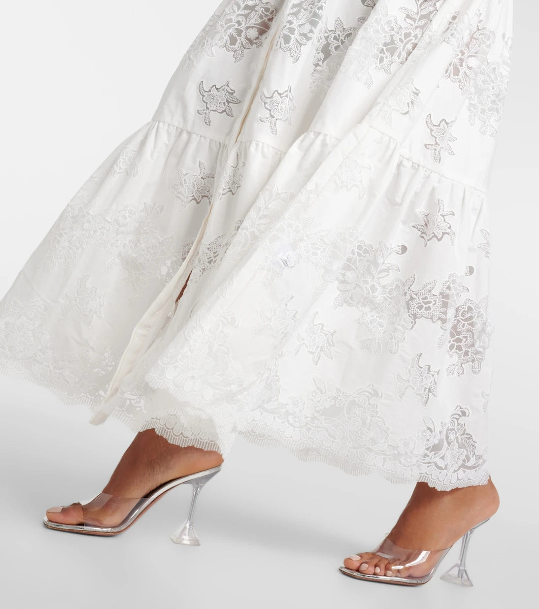 Self-Portrait - Lace-trimmed cotton maxi dress