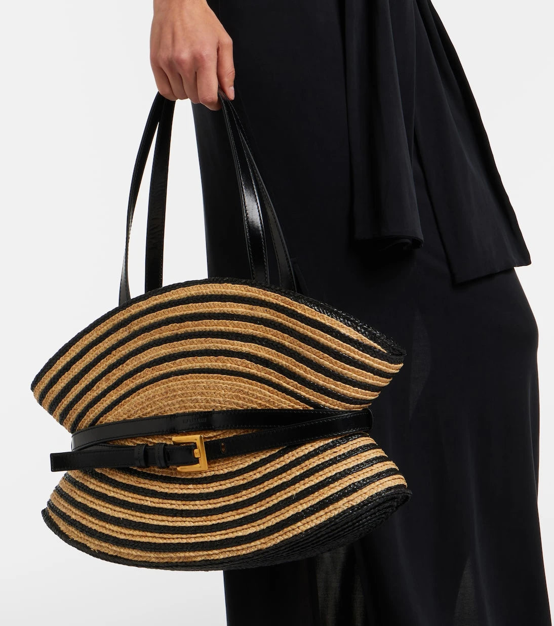 Balmain - Raffia-effect striped shoulder bag