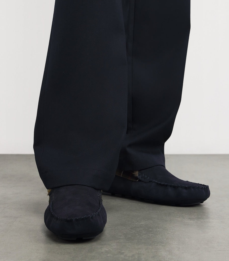 Suede Tartan-Trim Monty Slippers