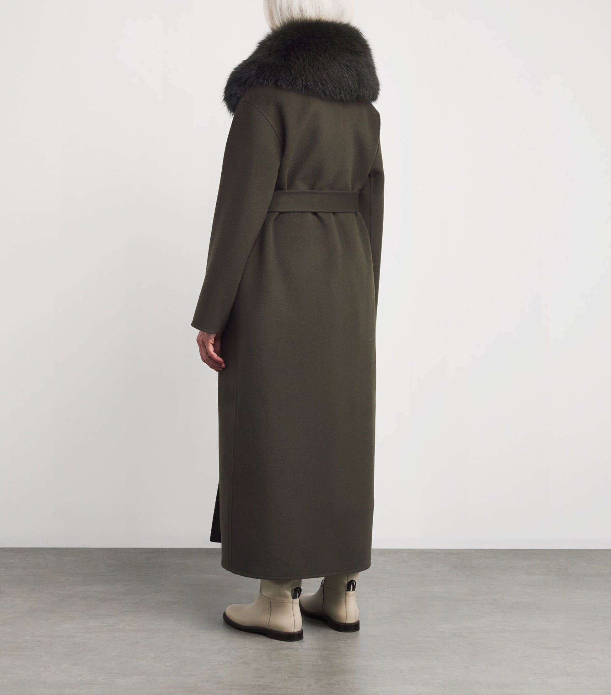 Yves Salomon Beige Fur-Trim Double-Breasted Coat