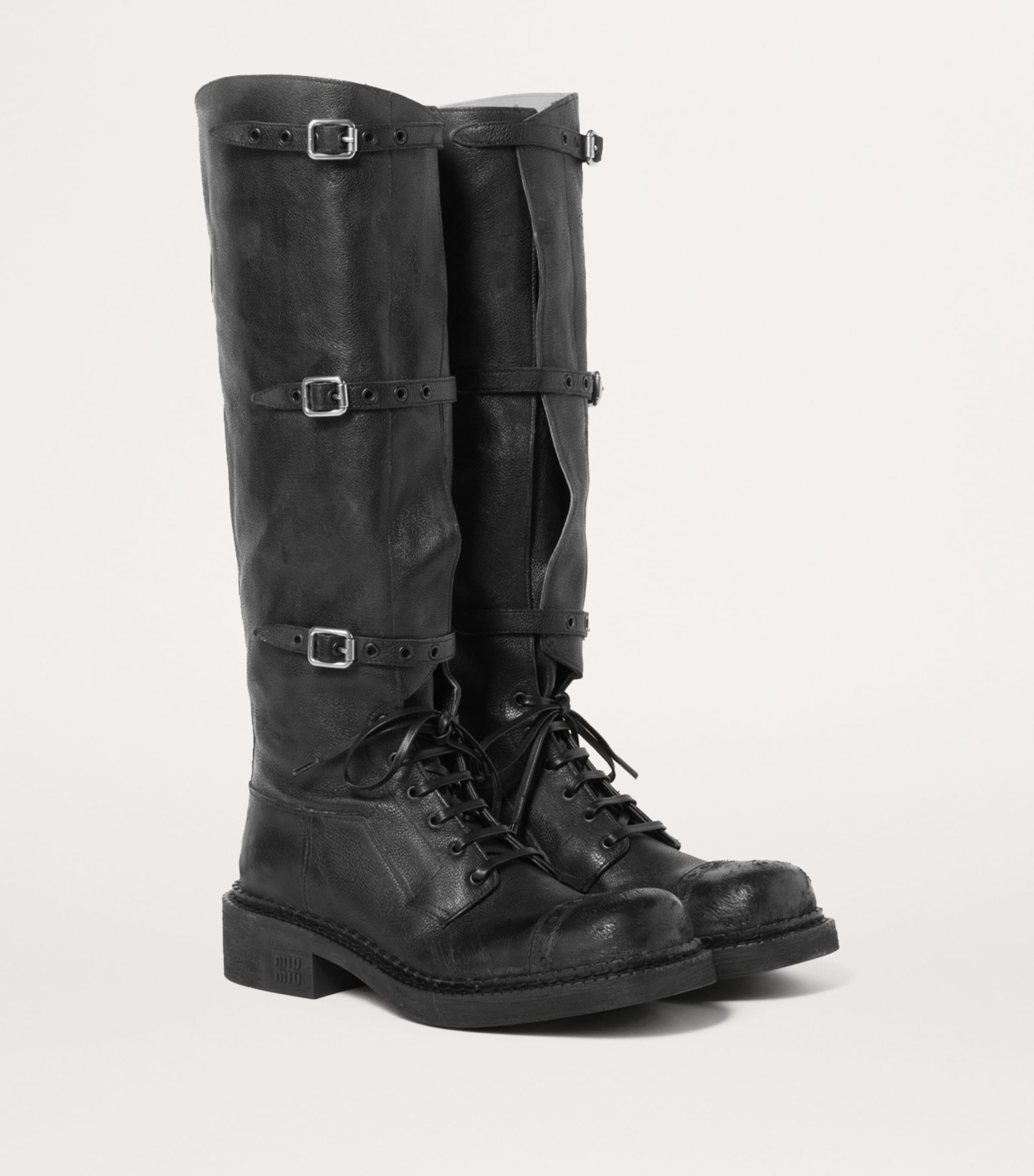 Black Leather Multi-Buckle Boots