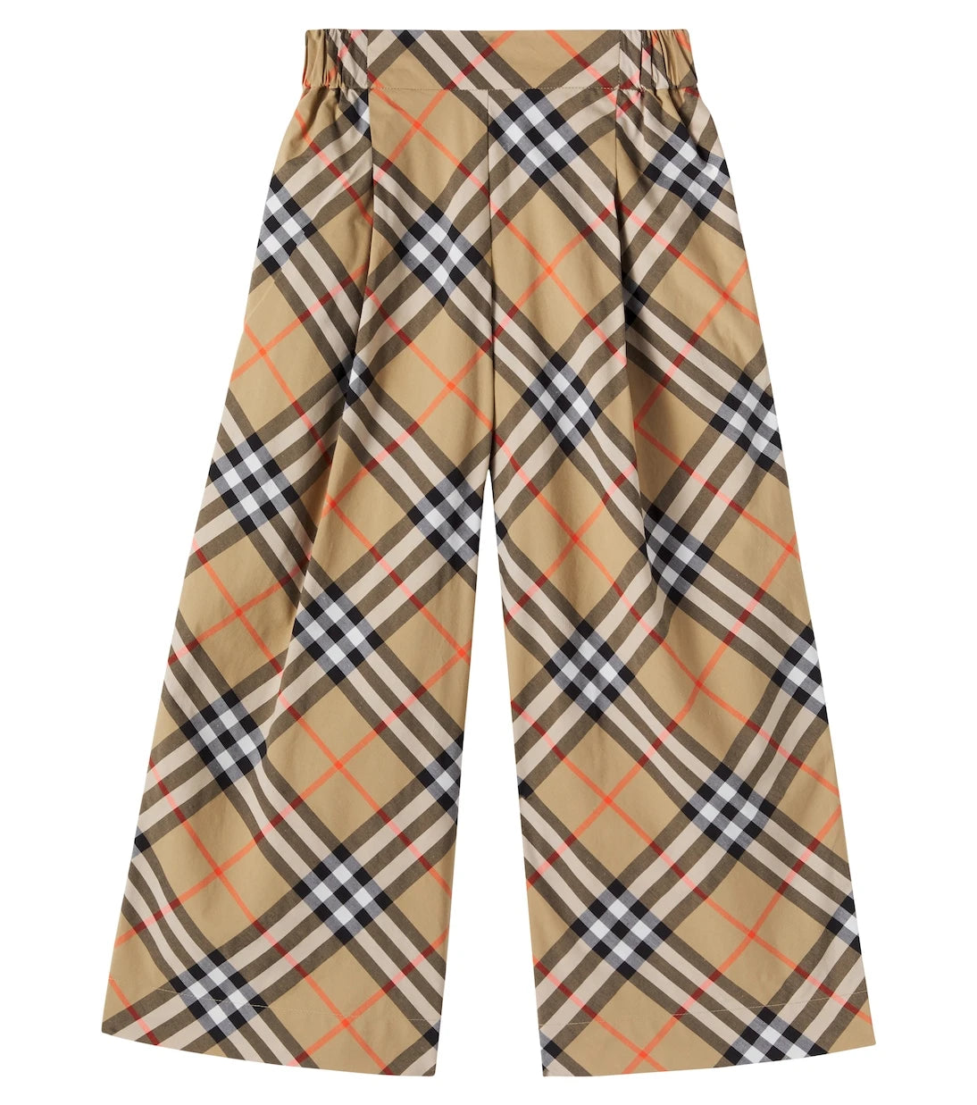 Burberry Kids - بنطلون بربري كاروهات قطني بأرجل واسعة