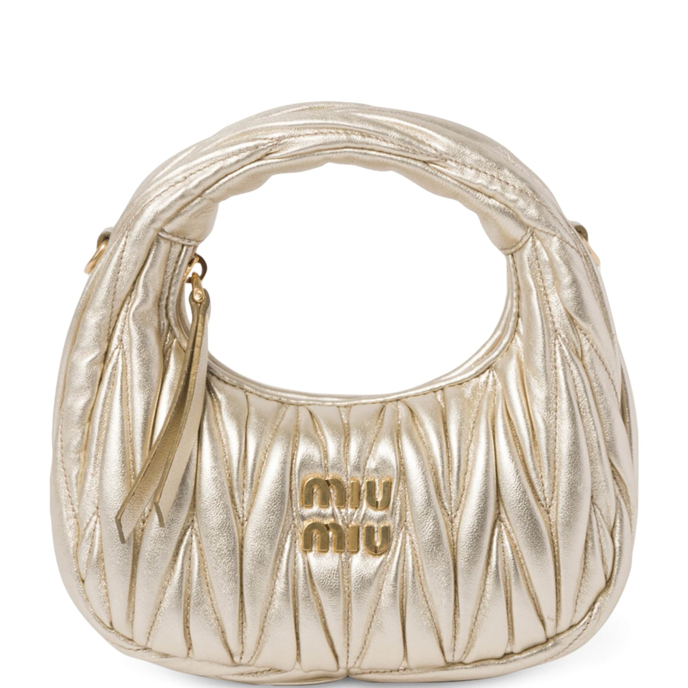 Miu Miu Metallic Mini Matelassé Leather Wander Top-Handle Bag