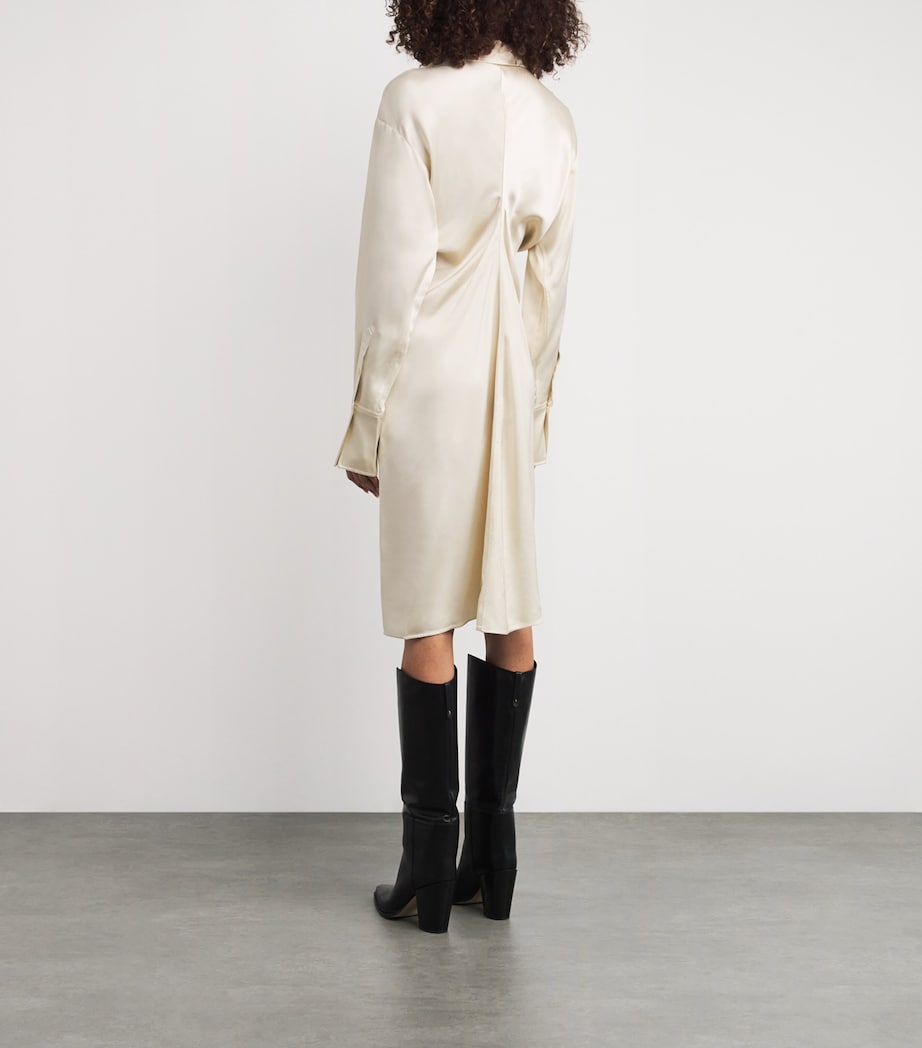 Toteme White Satin Slouch-Waist Shirt Dress
