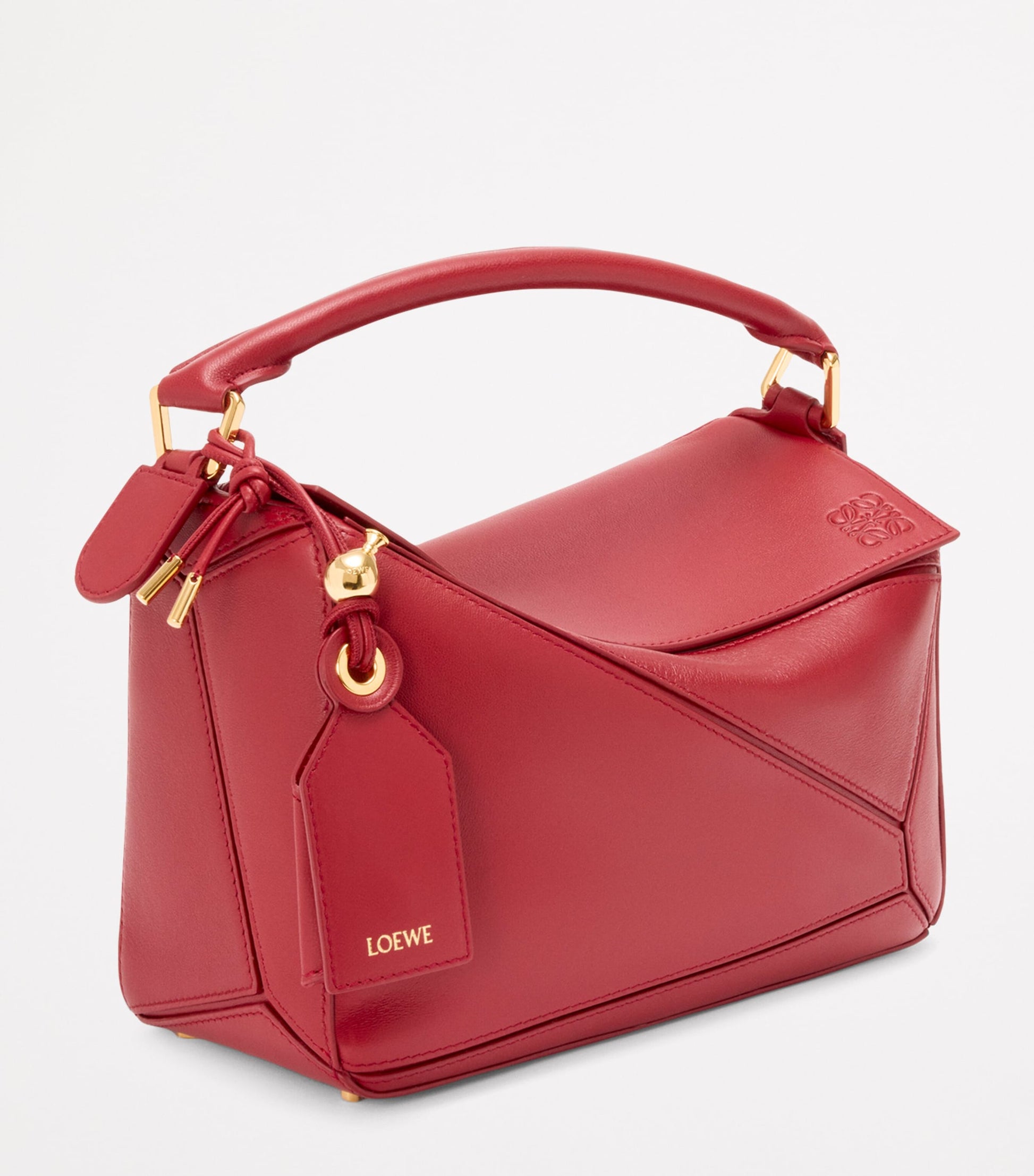 LOEWE Red Small Leather Featherlight Puzzle Top-Handle Bag