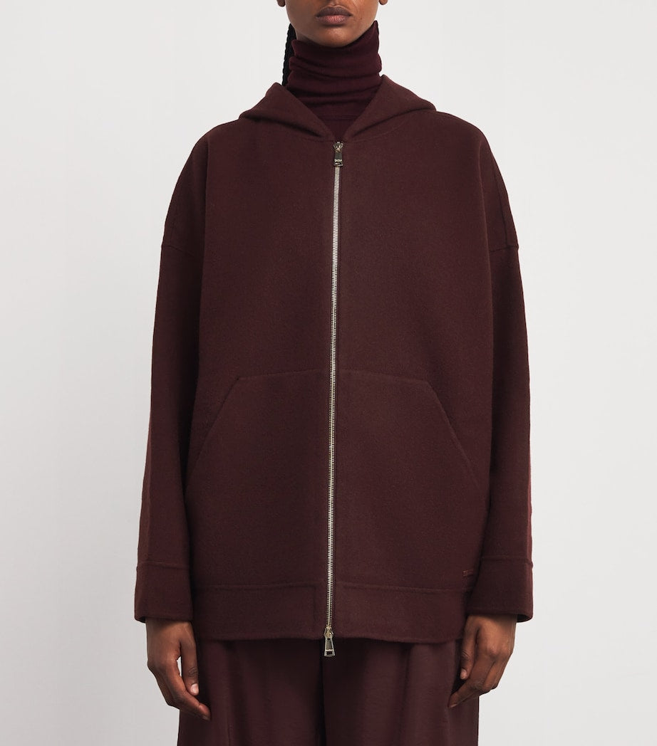 Wool-Blend Zip-Up Hoodie CHERRY