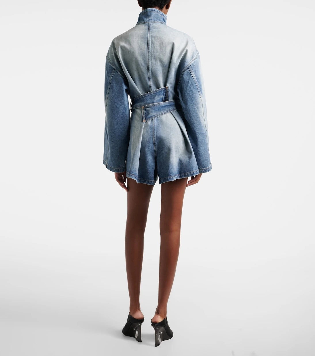 Alaïa - Belted cotton denim romper