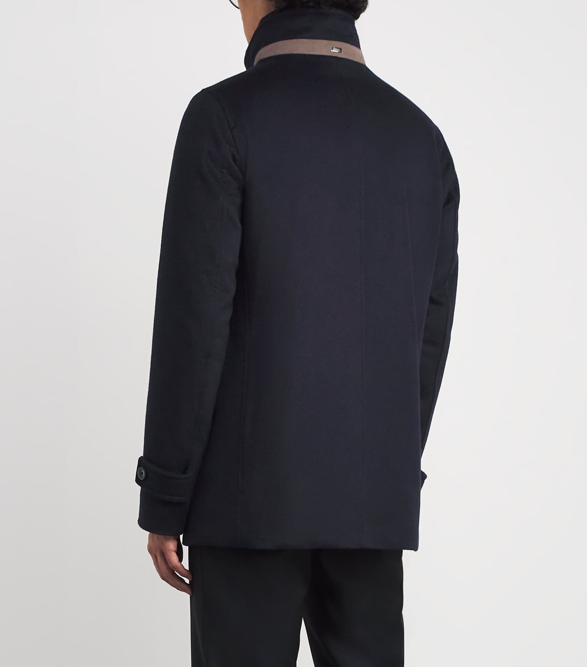 Navy Cashmere Shearling-Trim Car Coat