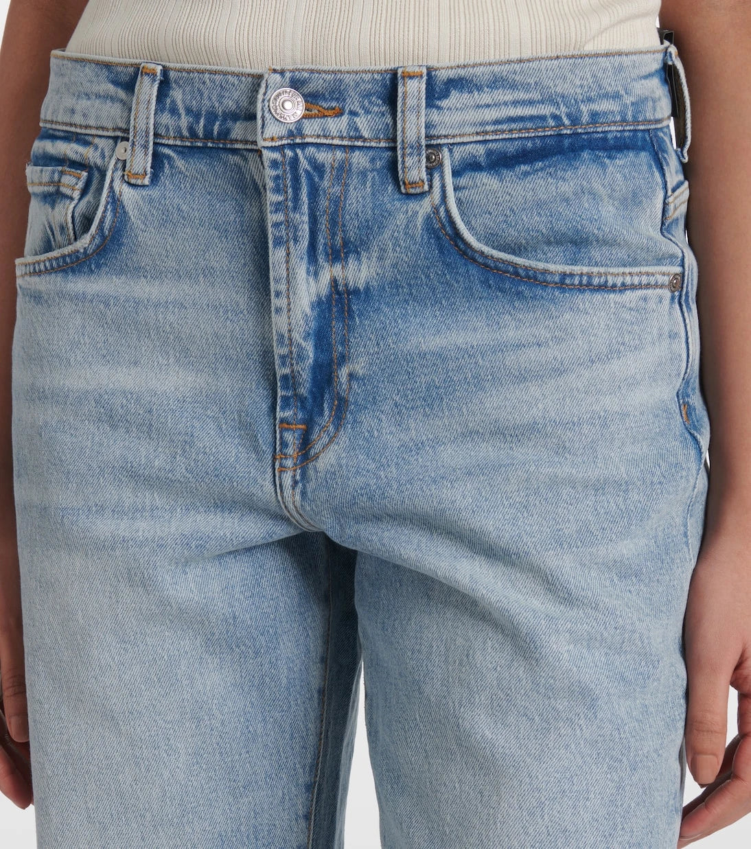 7 For All Mankind - بنطلون جينز تيس بقصة مستقيمة وخصر متوسط الارتفاع