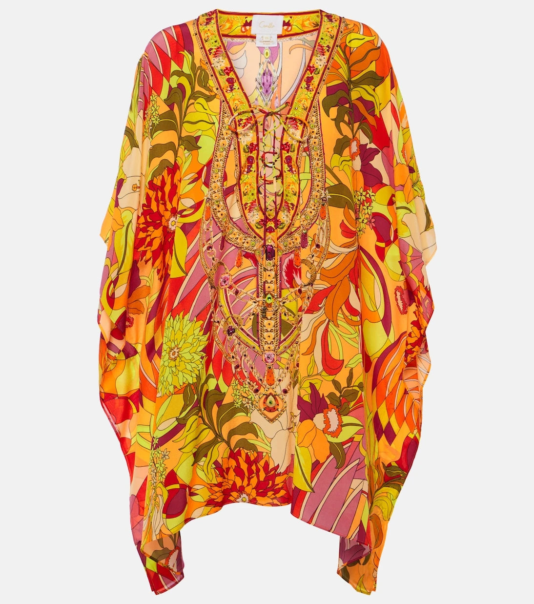 Camilla - Embellished floral silk beach dress