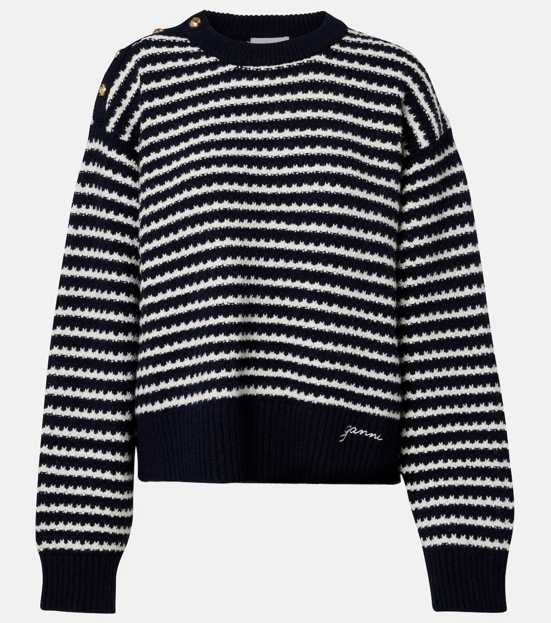 Ganni - Striped wool and cotton sweater