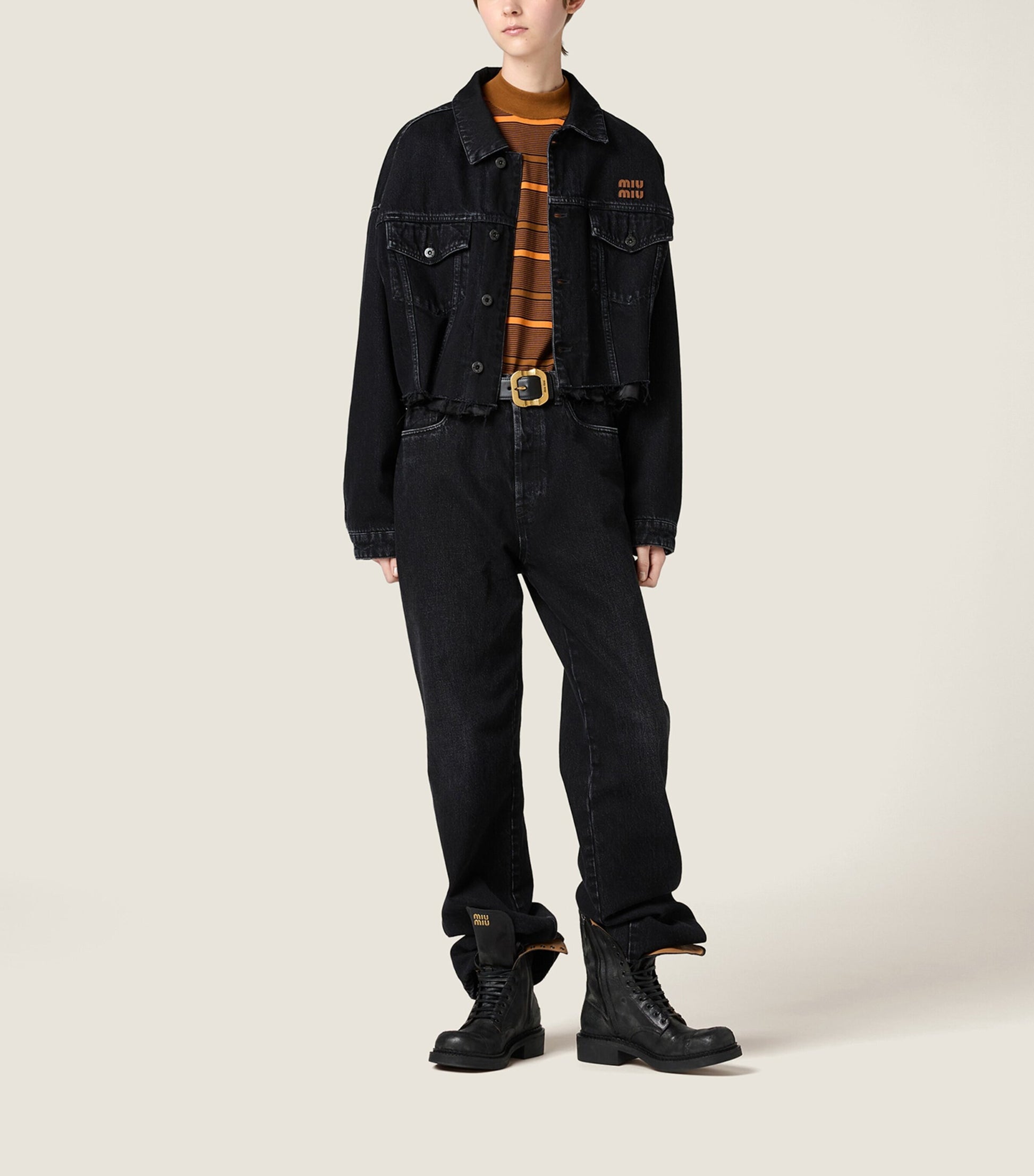Miu Miu Black Raw-Hem Denim Jacket