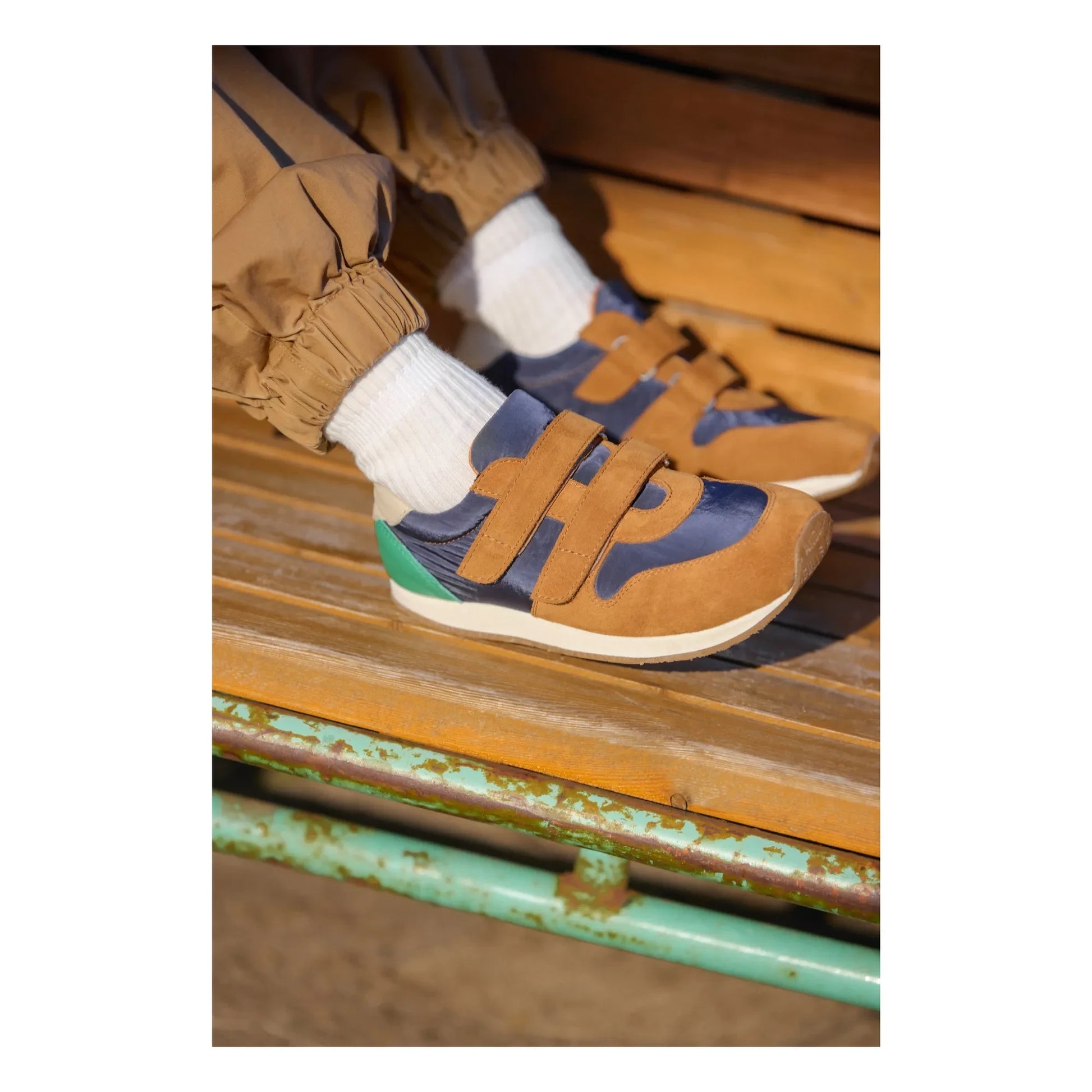 Angulus - Double Scratch Color Block Suede Sneakers | Camel