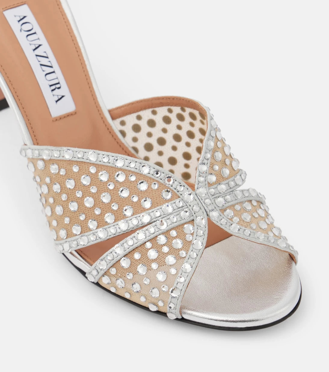 Aquazzura - Crystal Lover 75 leather-trimmed mules