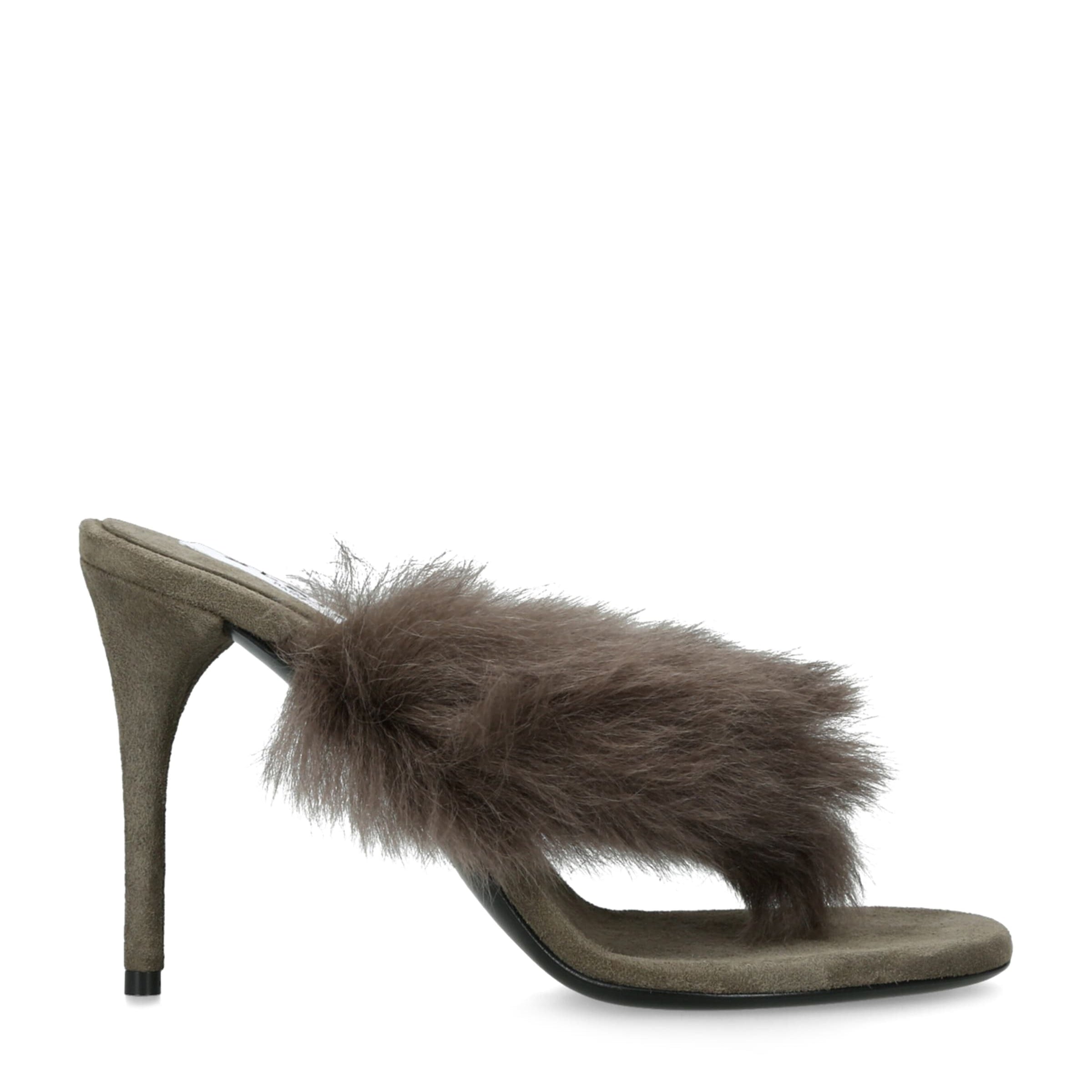Alaïa Brown Shearling Fur Thong Heeled Mules 90