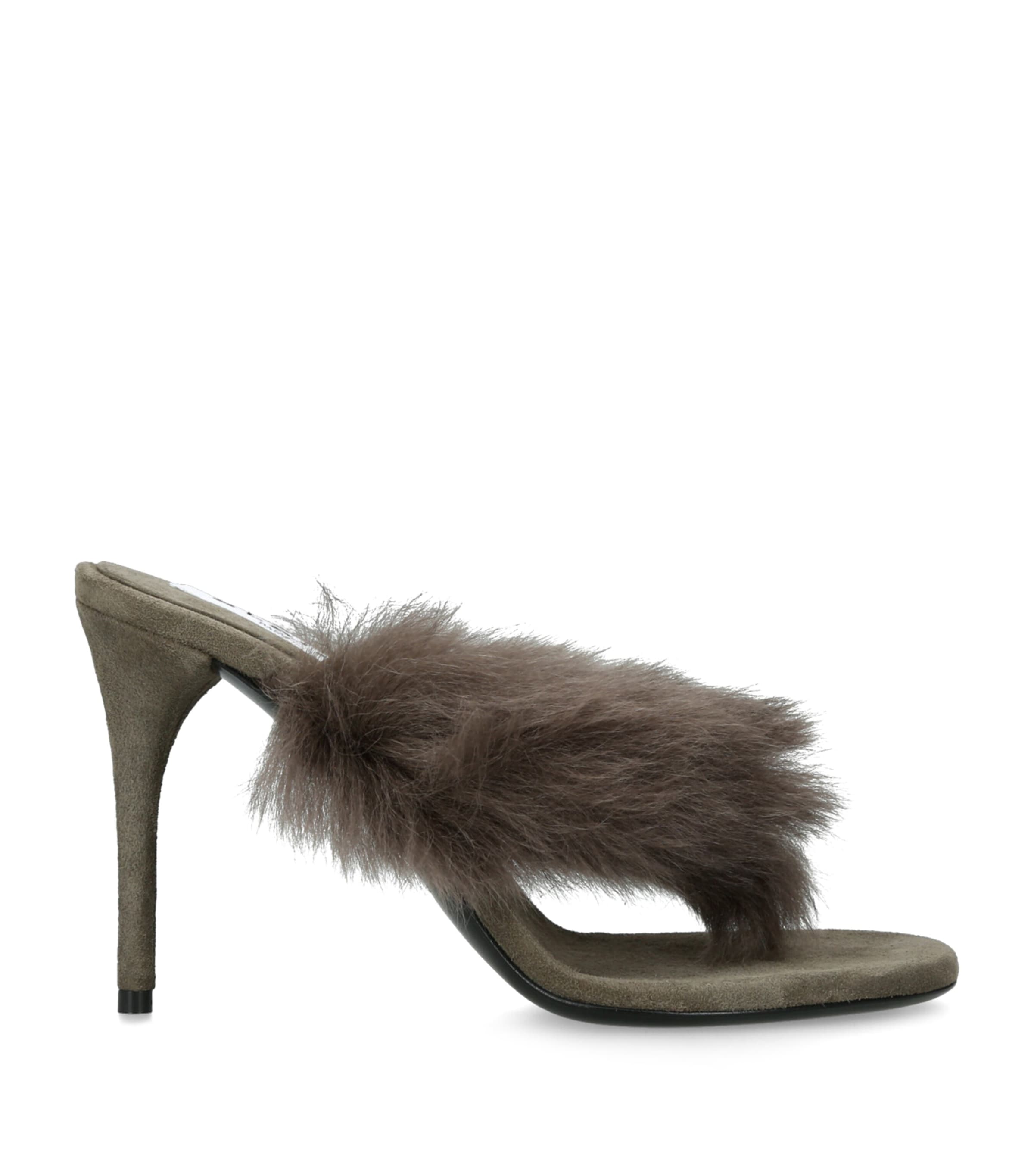 Alaïa Brown Shearling Fur Thong Heeled Mules 90