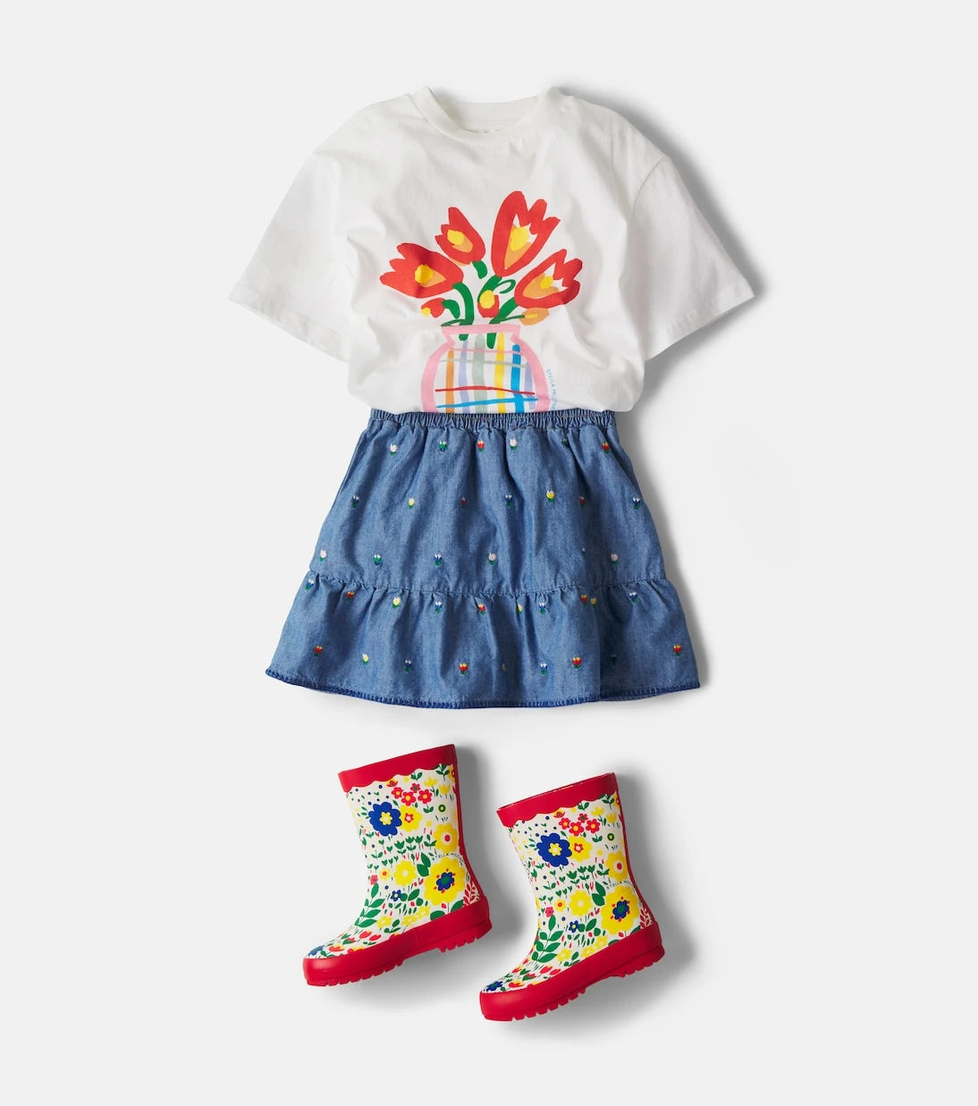 Stella McCartney Kids - Embroidered chambray skirt