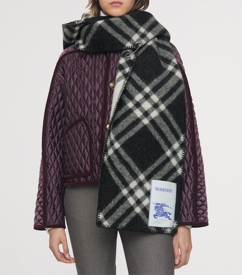 Wool Check Hooded Scarf BLACK