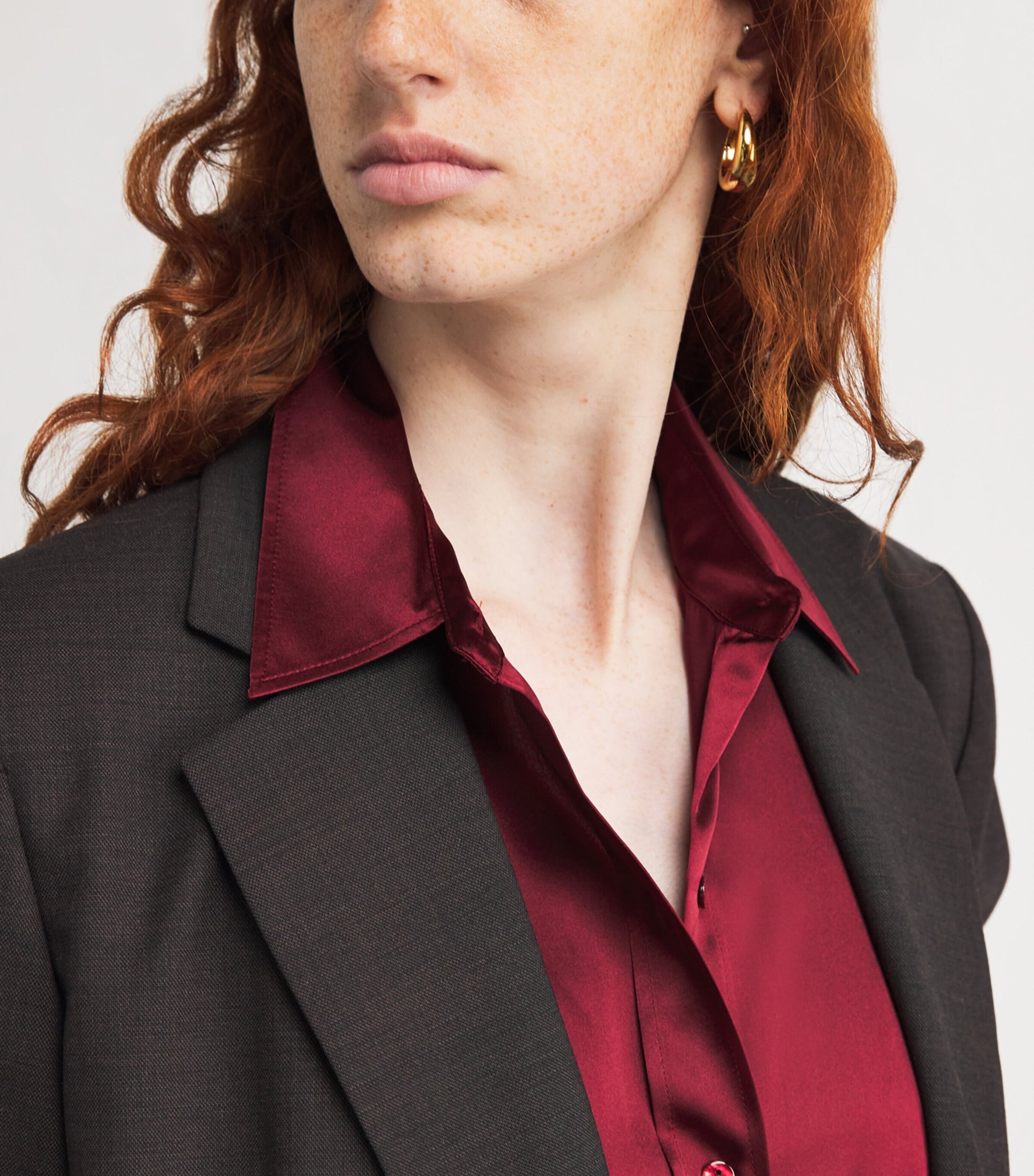 L'Agence Red Silk Cropped-Sleeve Dani Blouse