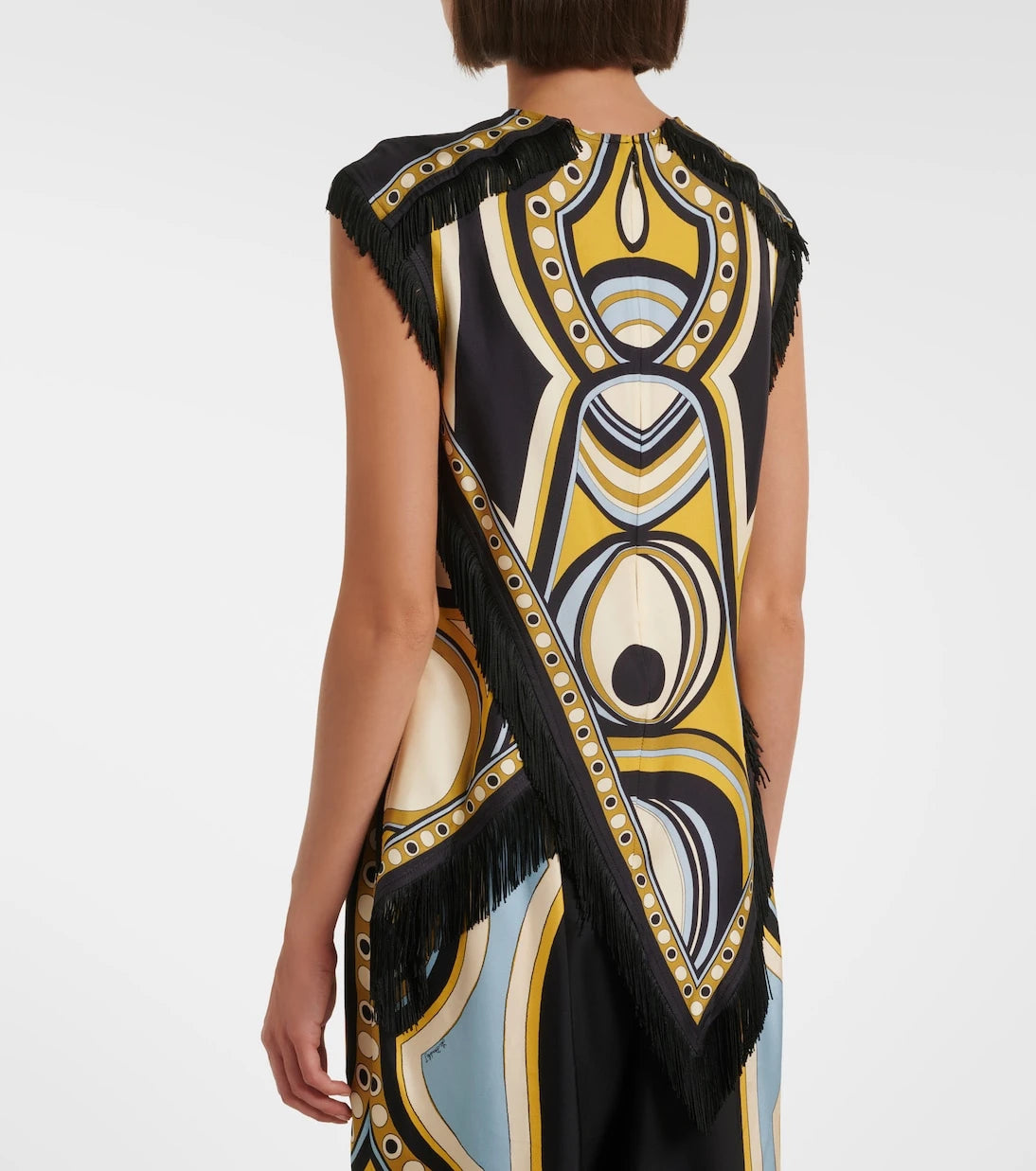 La DoubleJ - Scarf fringed printed silk voile top