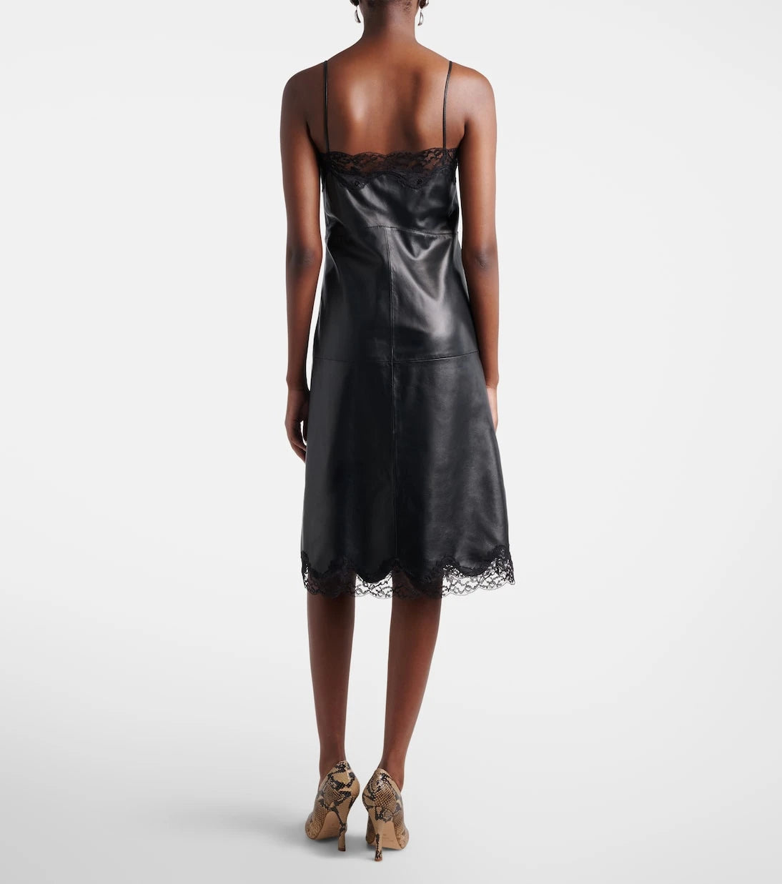 Magda Butrym - Lace-trimmed leather midi dress