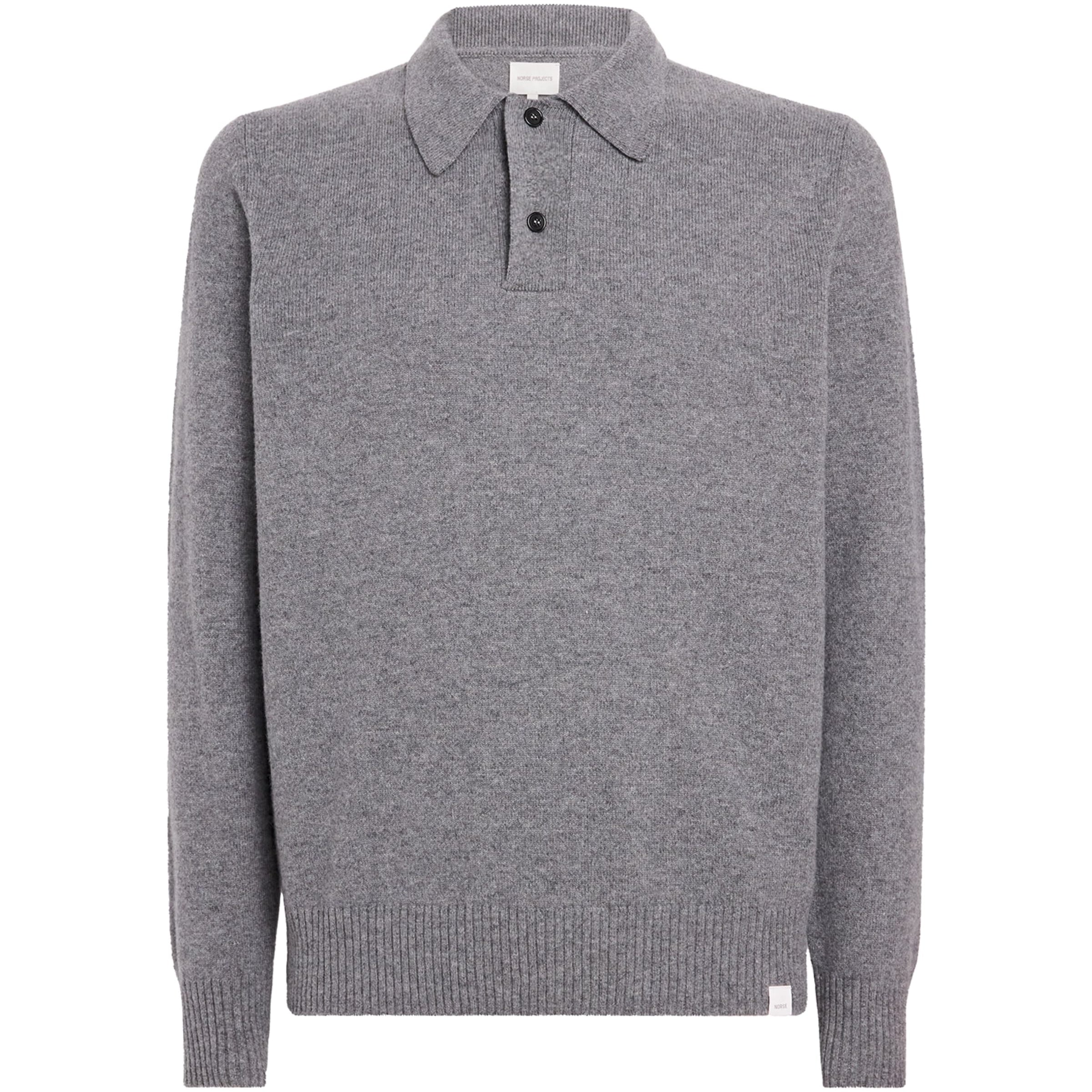 Norse Projects Grey Merino Lambswool Polo Sweater
