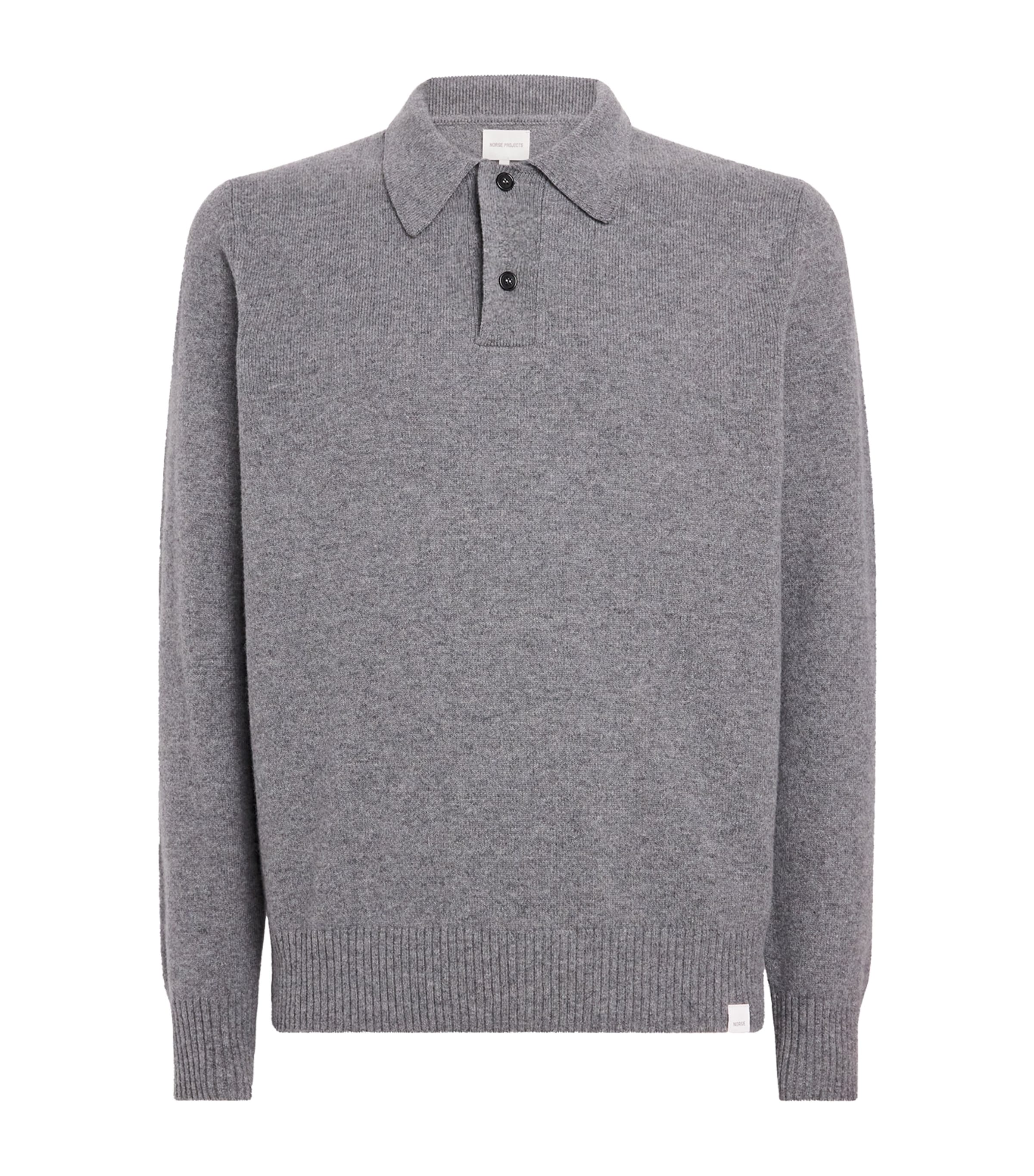 Norse Projects Grey Merino Lambswool Polo Sweater