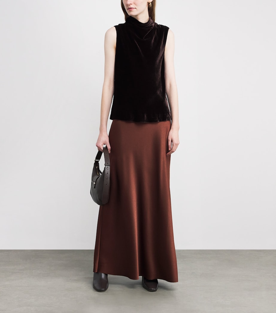 ME+EM Brown Velvet Cowl-Neck Top