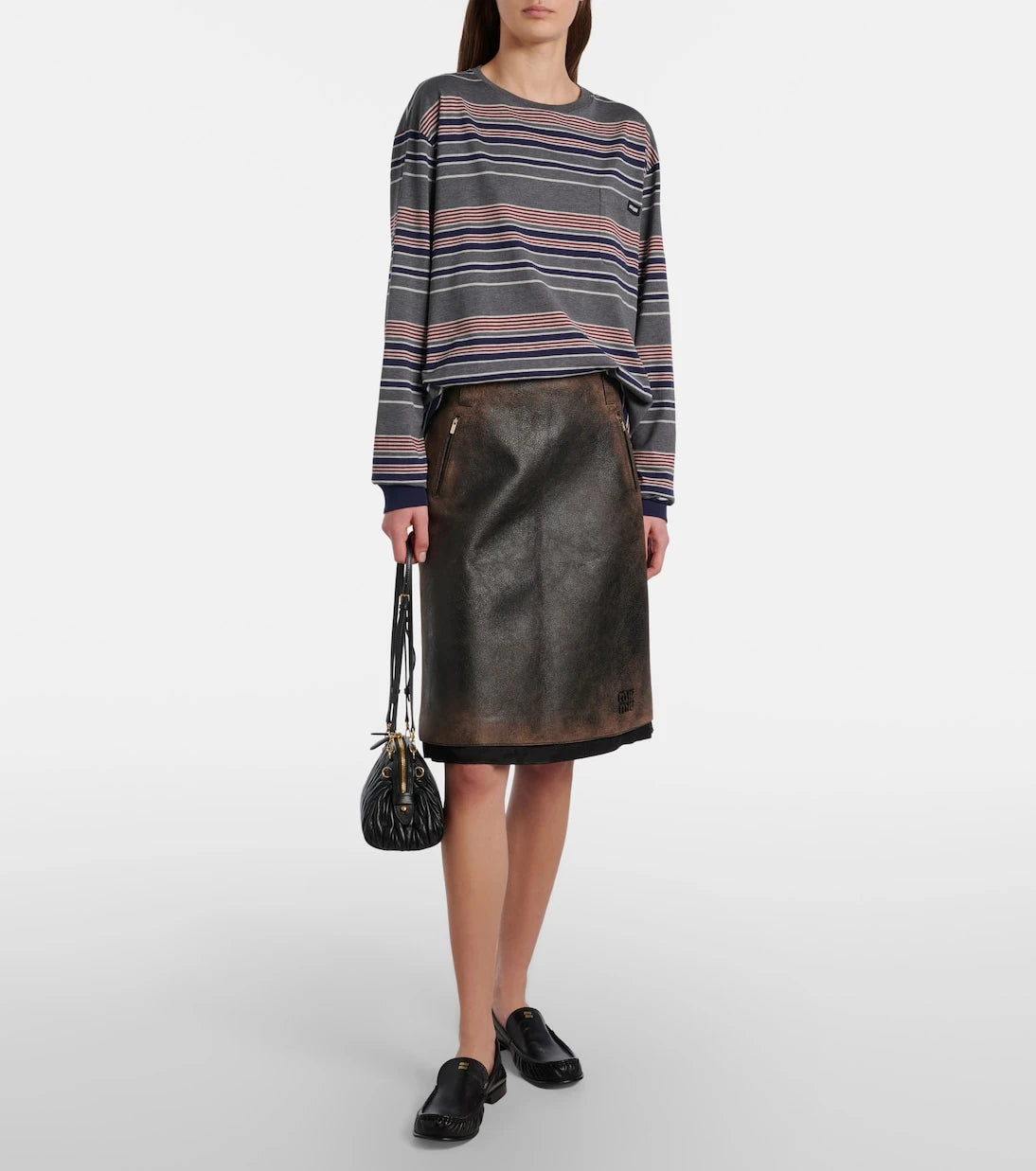 Miu Miu - Suede-trimmed leather midi skirt