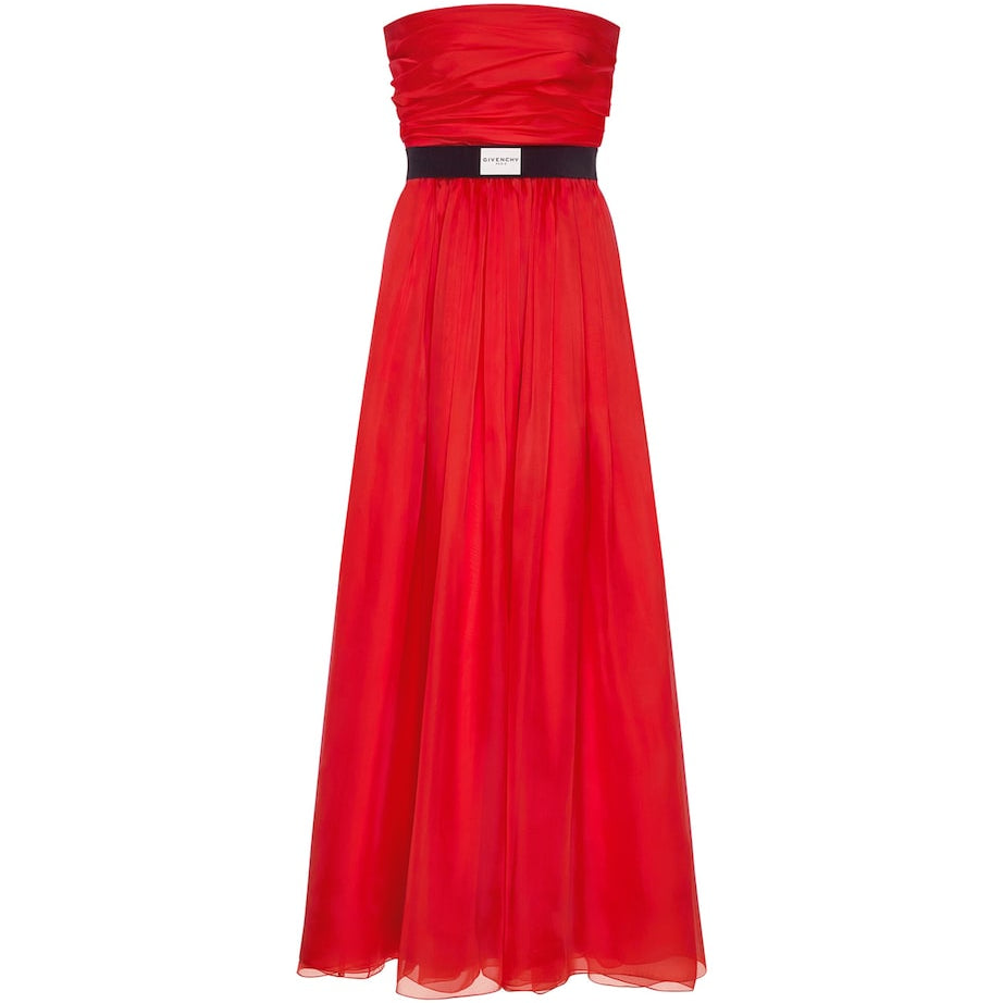 Givenchy Red Silk Strapless Maxi Dress