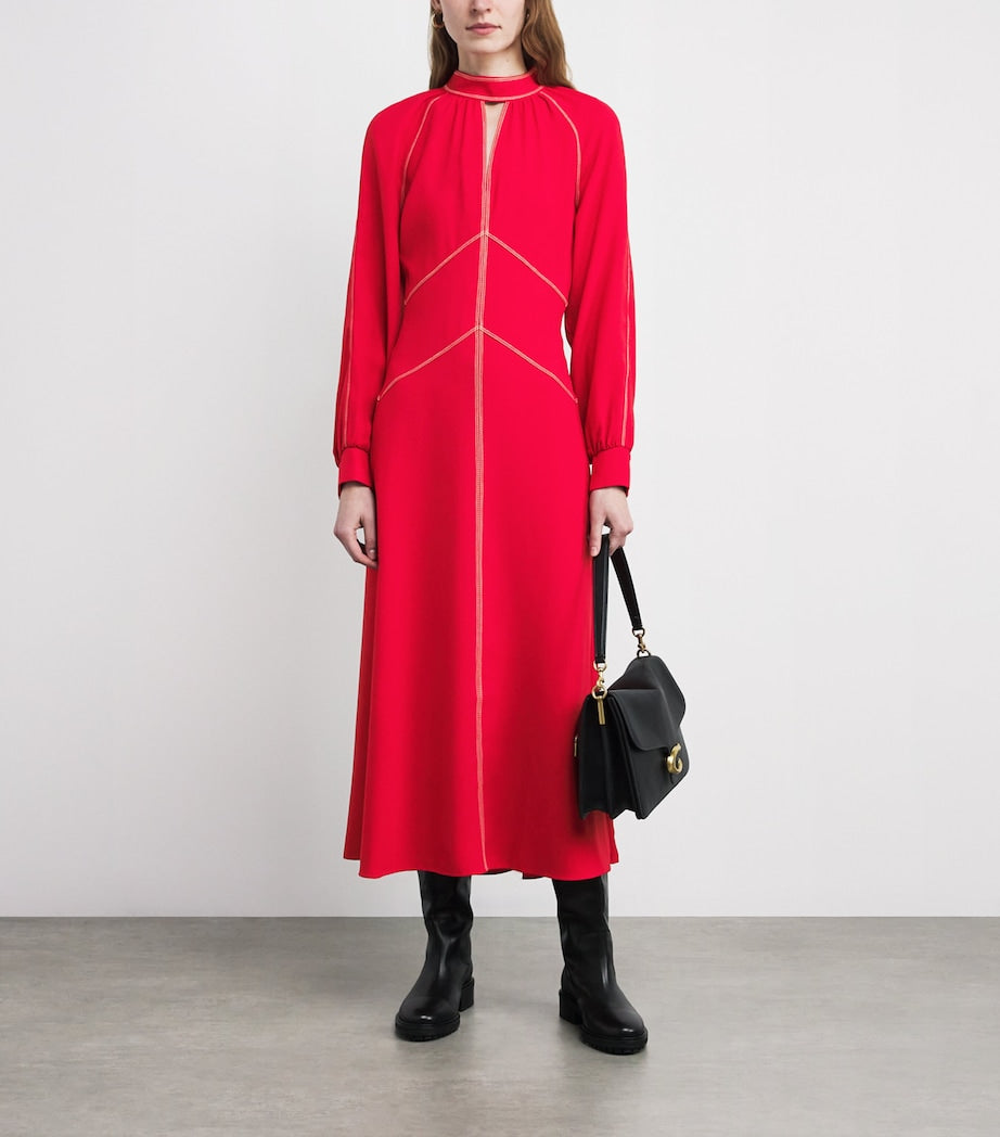 ME+EM Red Contrast-Stitch Panelled Maxi Dress