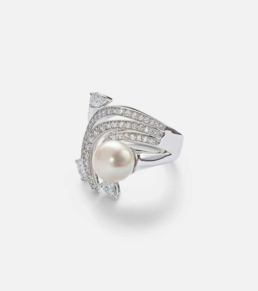 Yeprem - Pearlescent 18kt white gold ring with diamonds and pearl