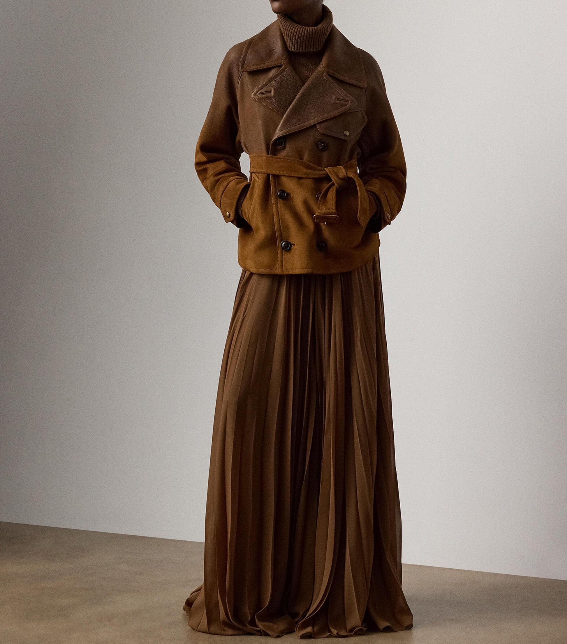 Ralph Lauren Collection Brown Chiffon Pleated Marsha Maxi Skirt
