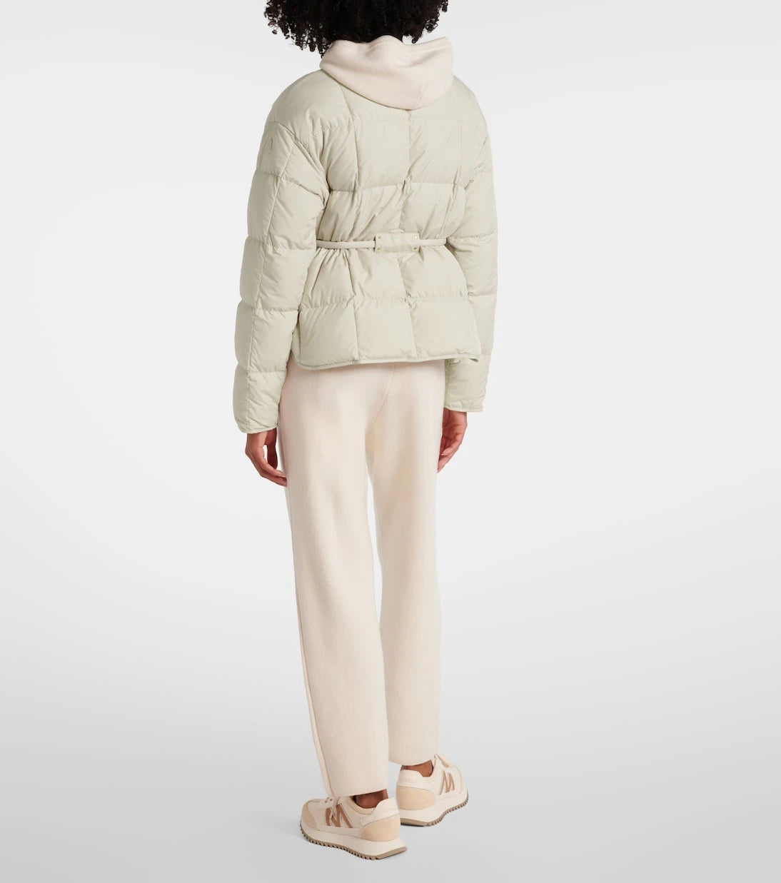 Moncler - Belted leather-trimmed down jacket