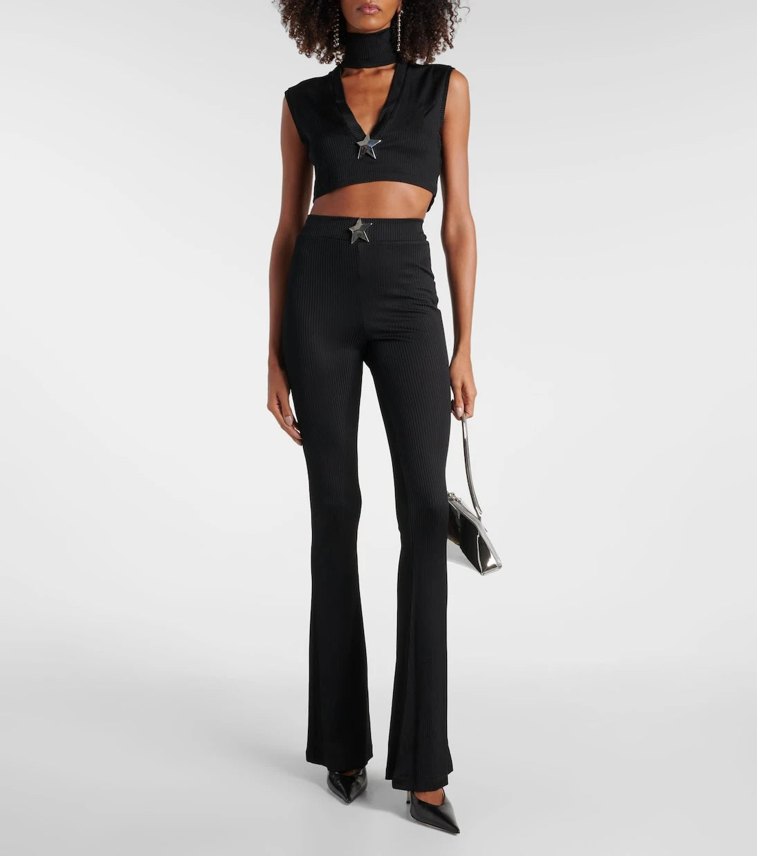 Area - Star Stud ribbed-knit crop top