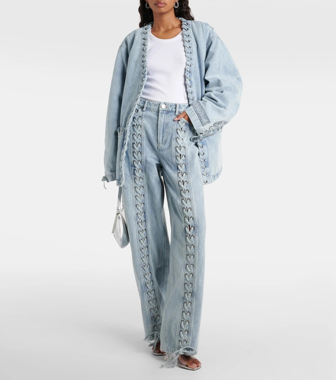 Rotate - Lace-detail straight jeans