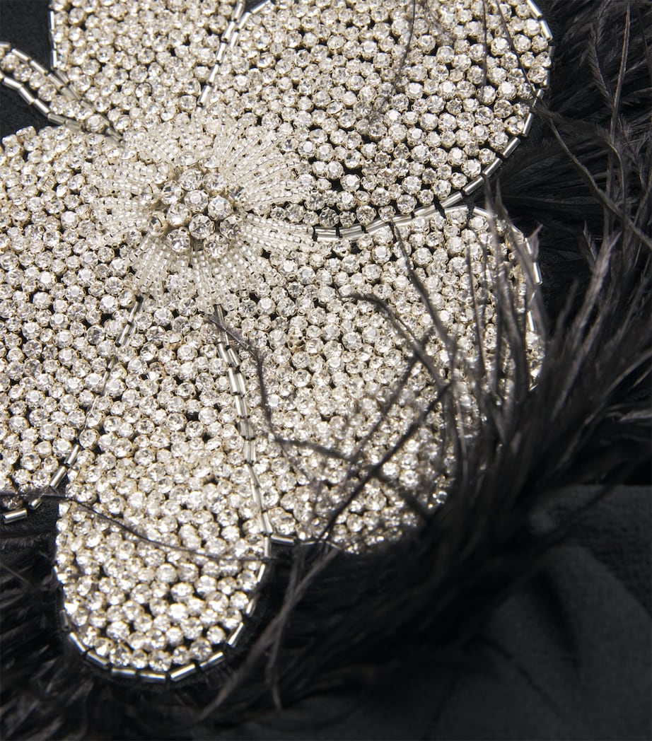 Rebecca Vallance Black Crepe Feather-Trim Starlight Mini Dress