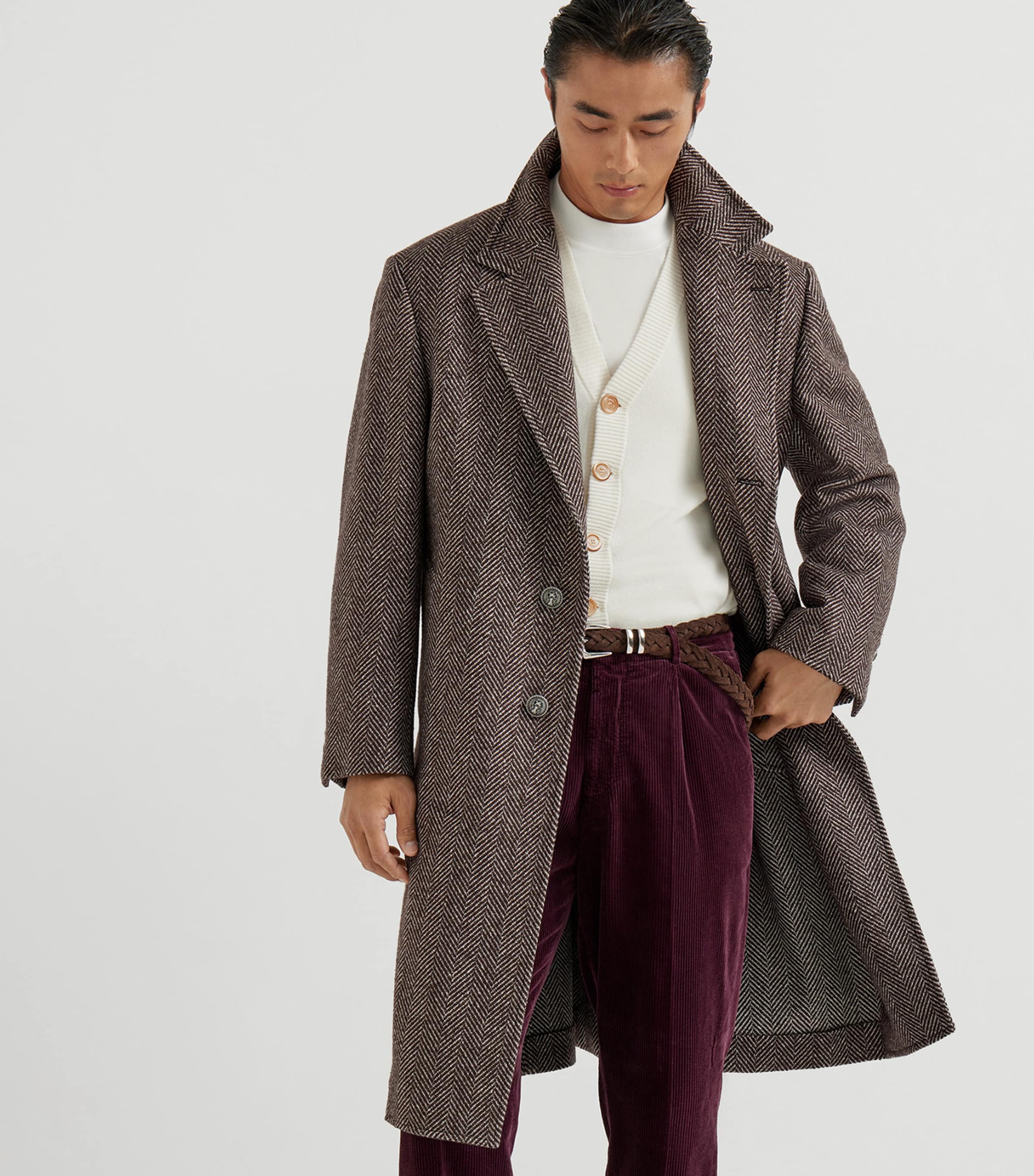 Cashmere-Silk Chevron Overcoat