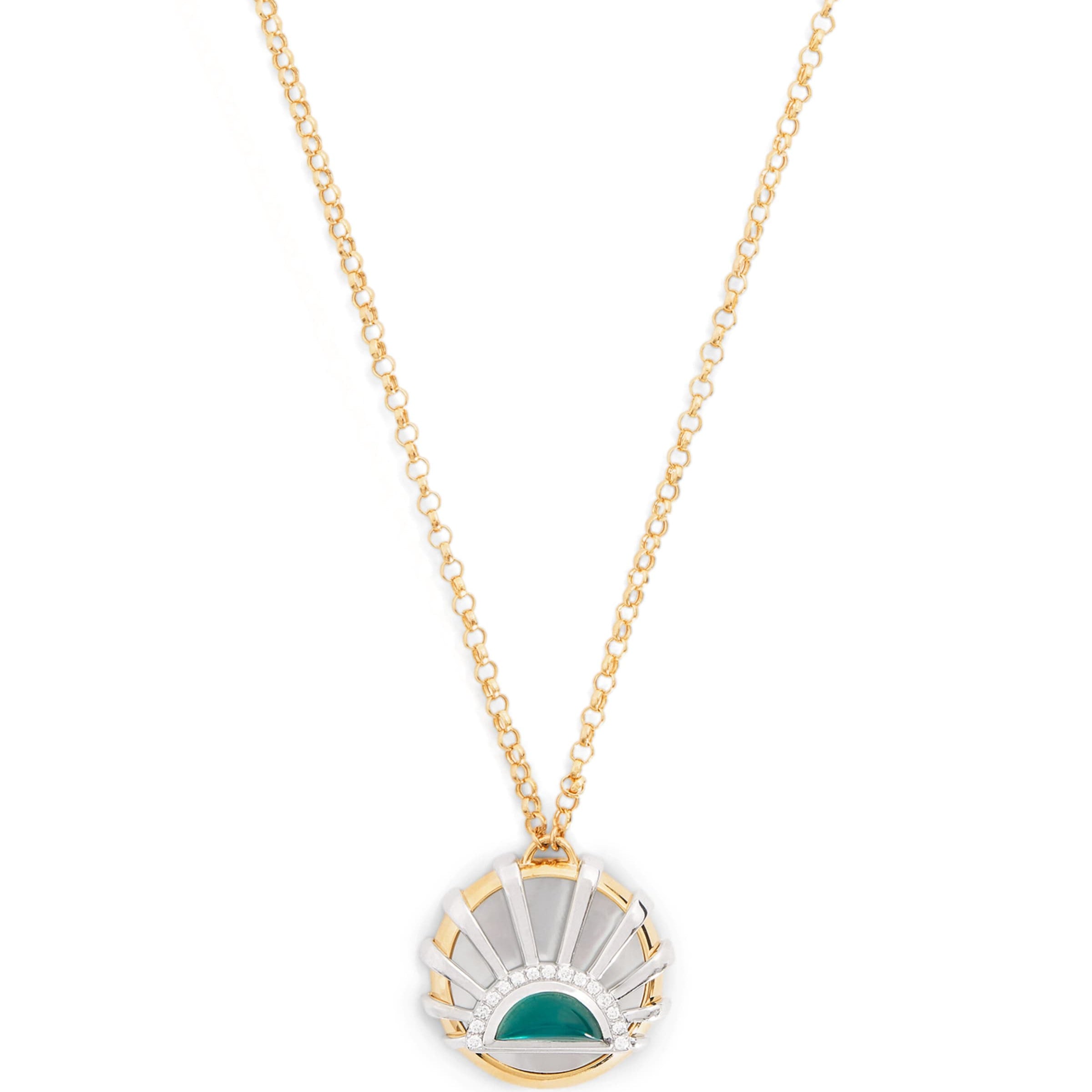 Yellow Gold, Diamond, Topaz and Pearl N*93 Sun Dawn Necklace