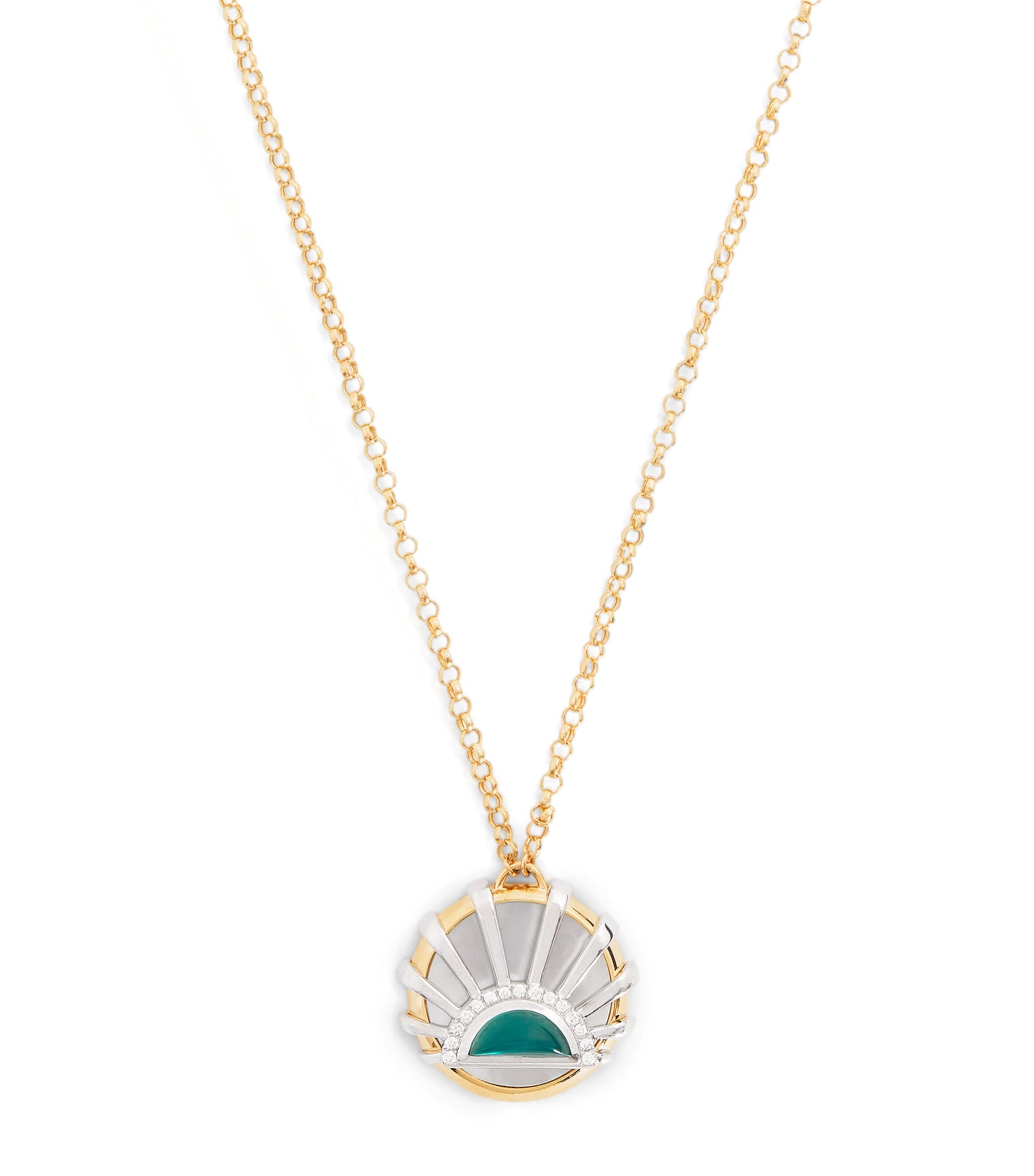 Yellow Gold, Diamond, Topaz and Pearl N*93 Sun Dawn Necklace