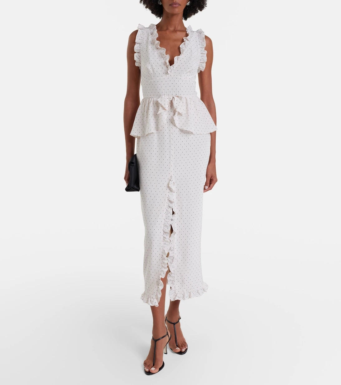 Alessandra Rich - Polka-dot peplum silk midi dress