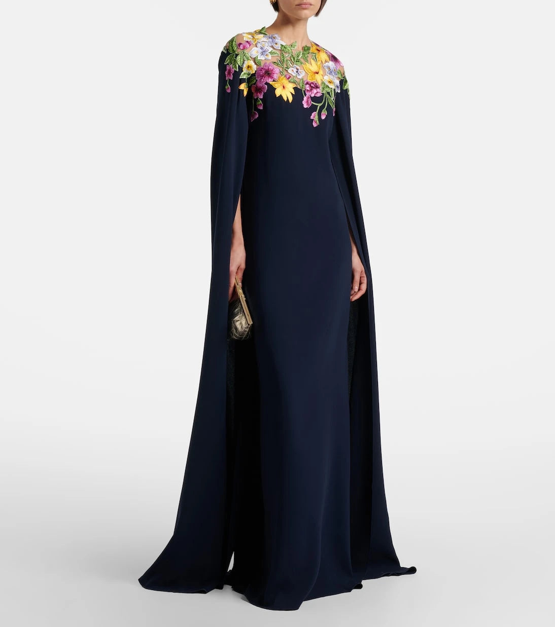 Oscar de la Renta - Embroidered caped silk-blend gown