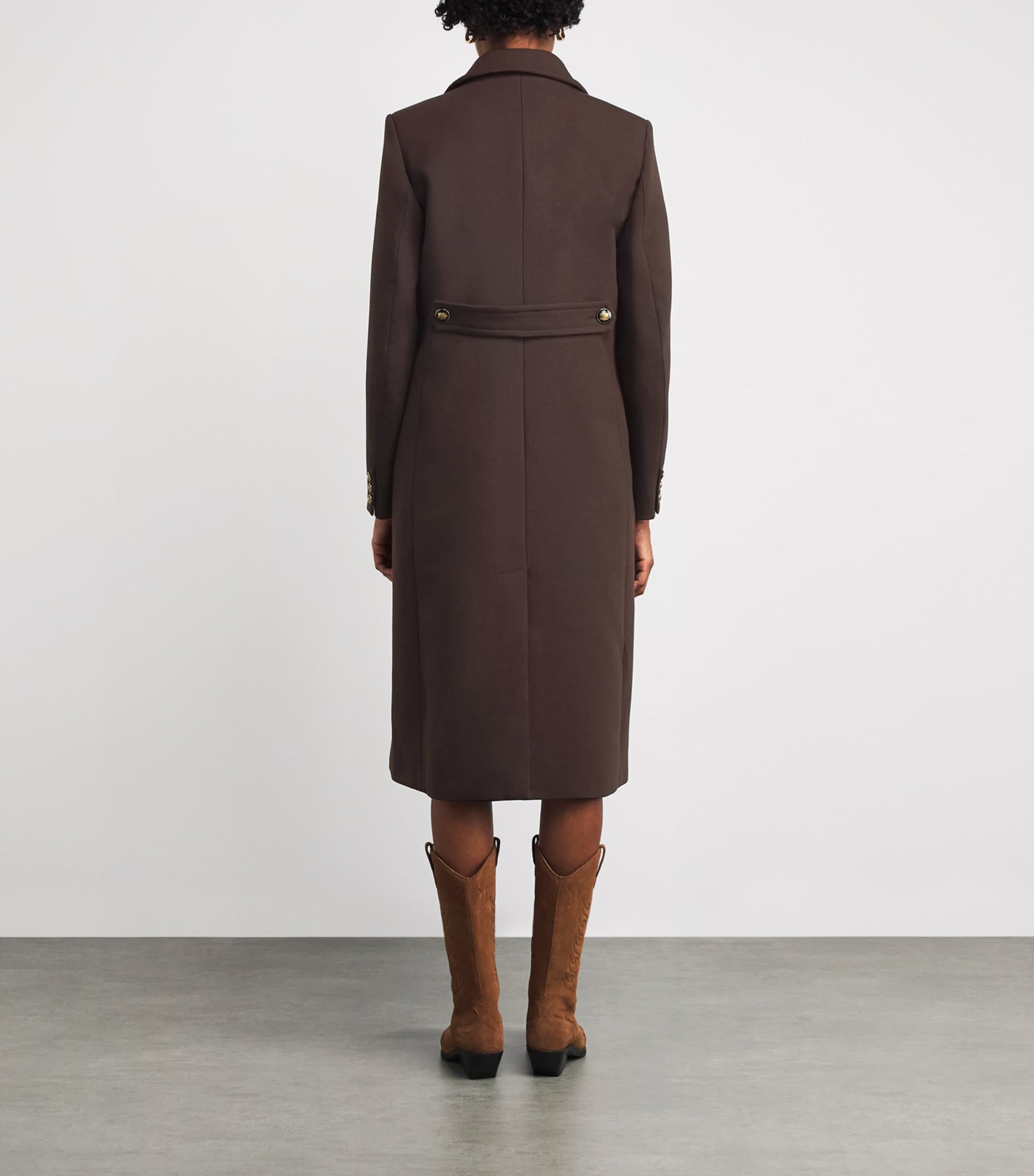 Sandro Paris Brown Virgin Wool-Blend Double-Breasted Overcoat